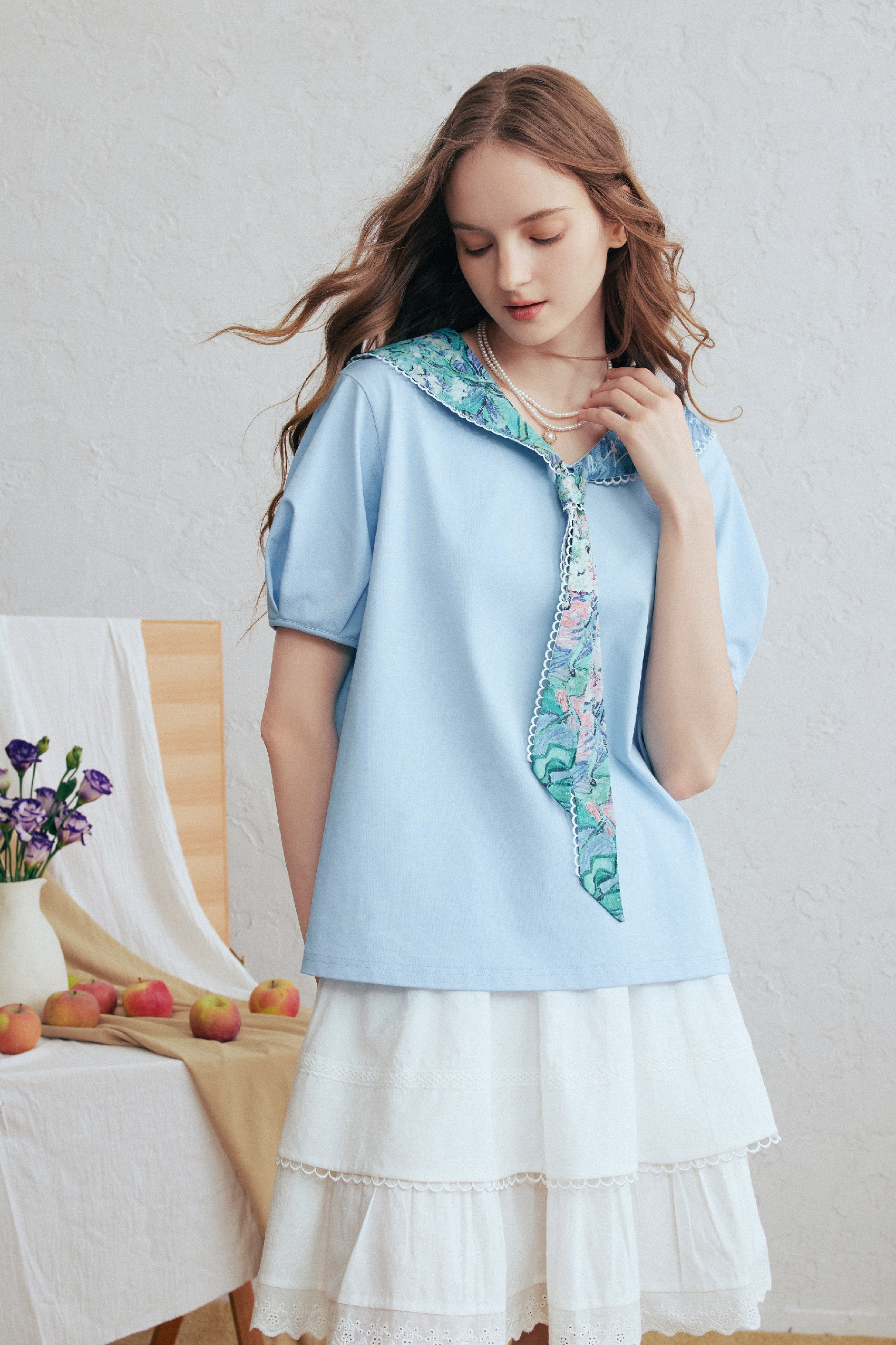 Sailor Collar Puff Sleeve T-Shirt