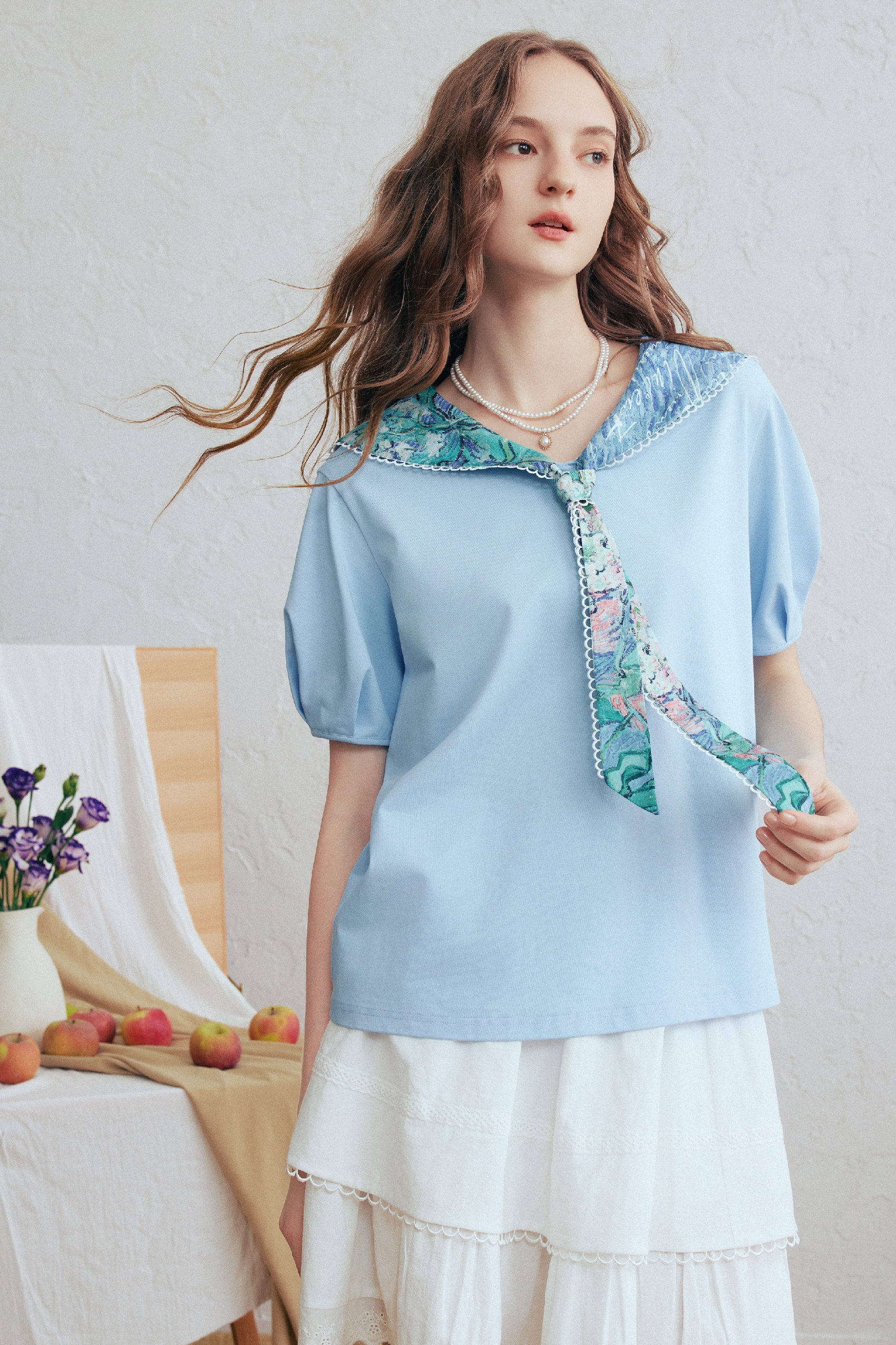 Sailor Collar Puff Sleeve T-Shirt