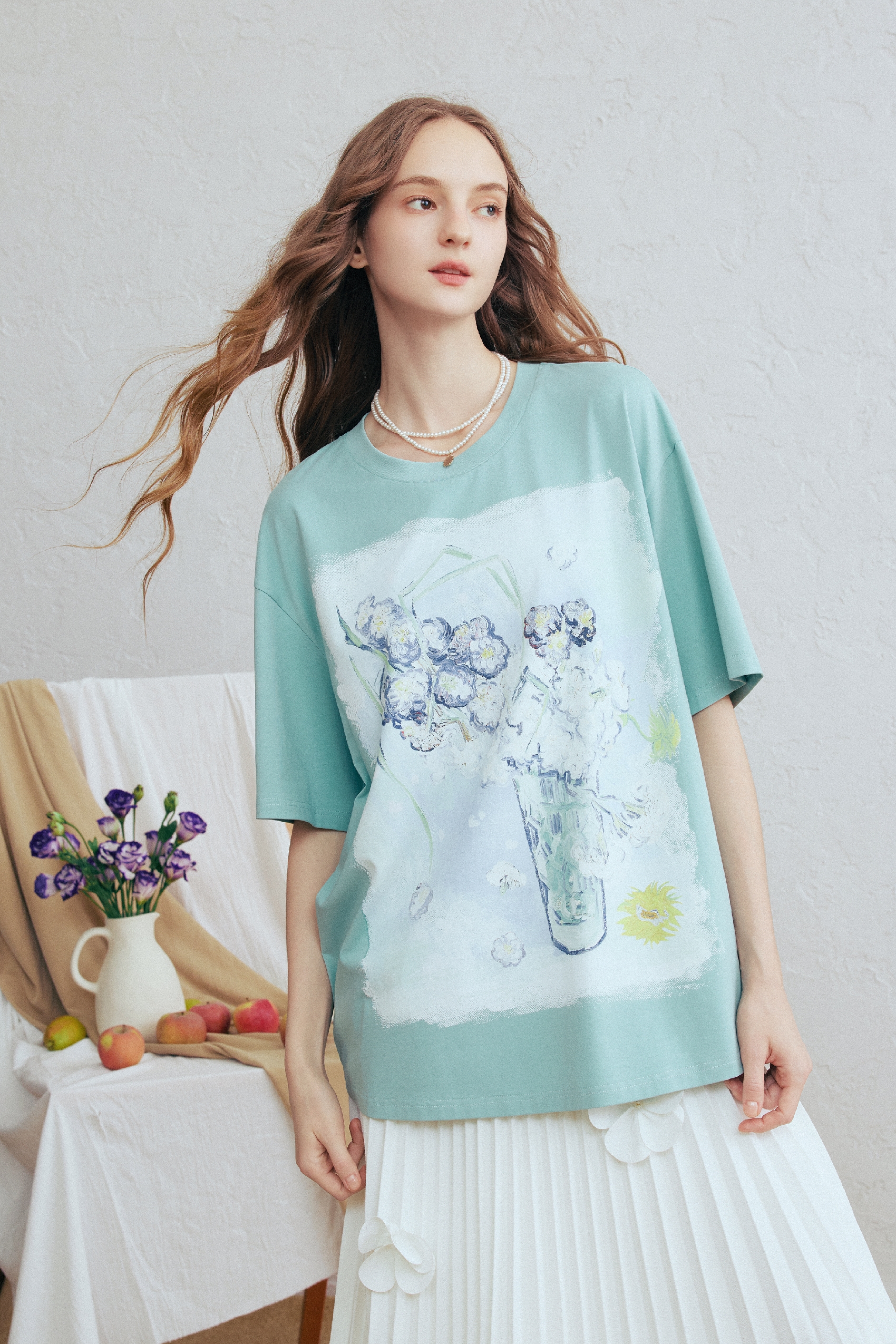 Crochet Flower Printed T-Shirt
