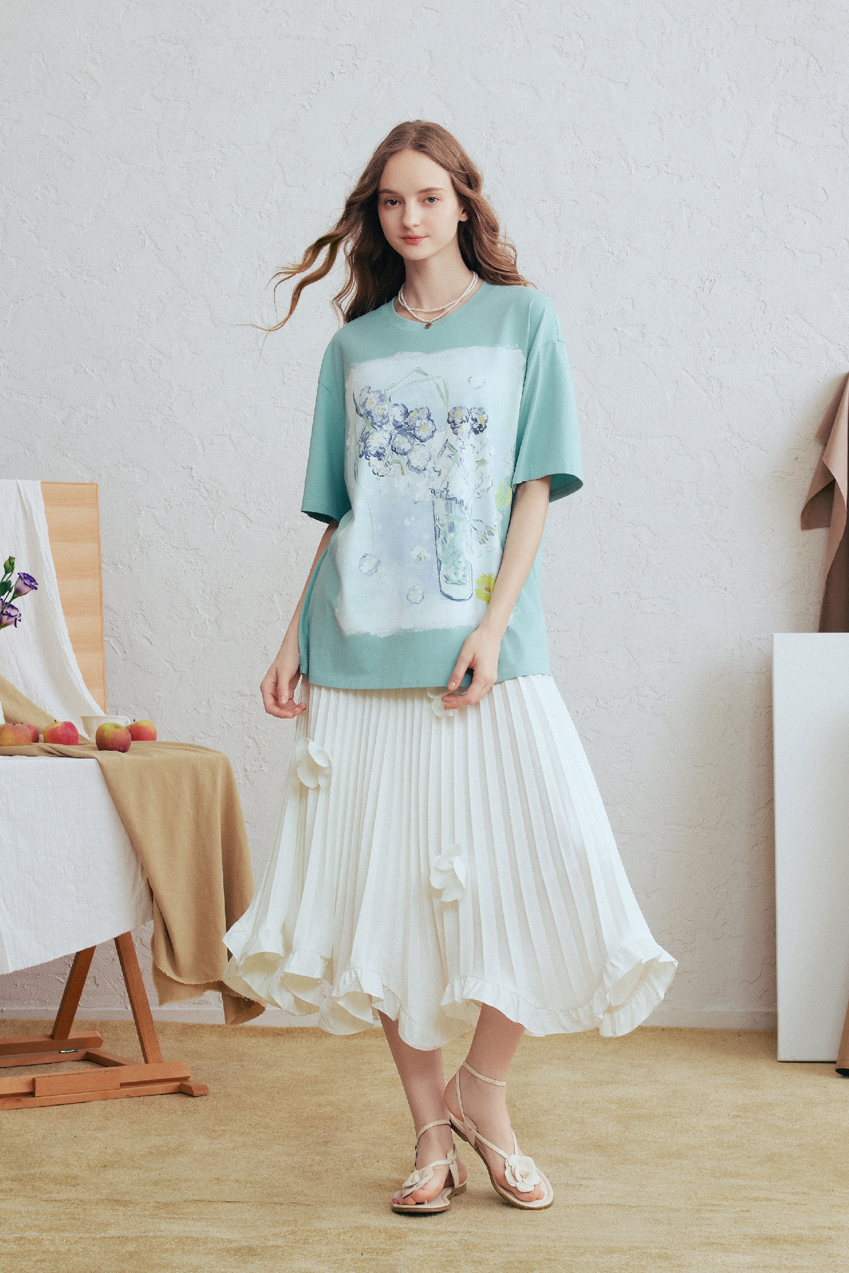 Crochet Flower Printed T-Shirt