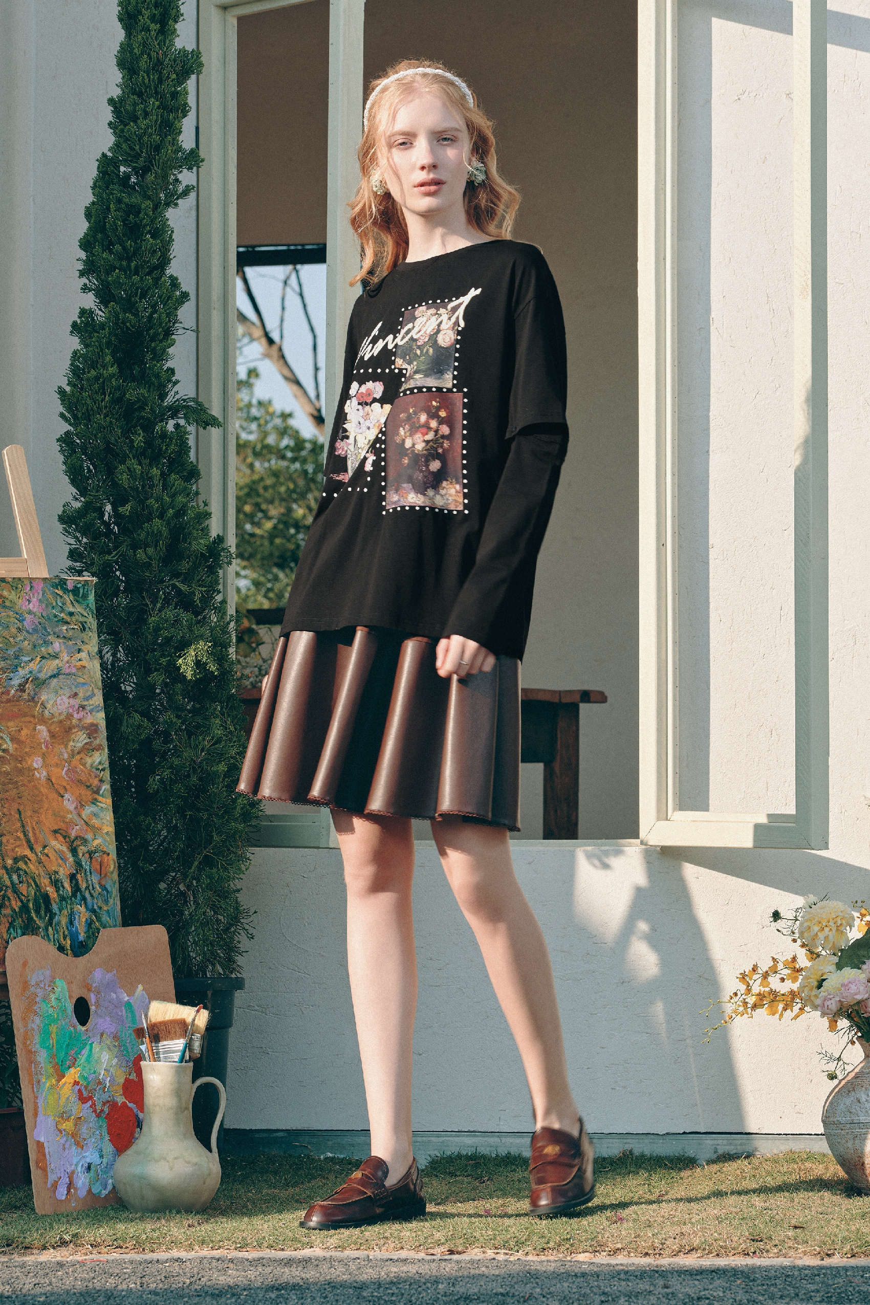 Loose-Fit Printed Long Sleeve T-Shirt