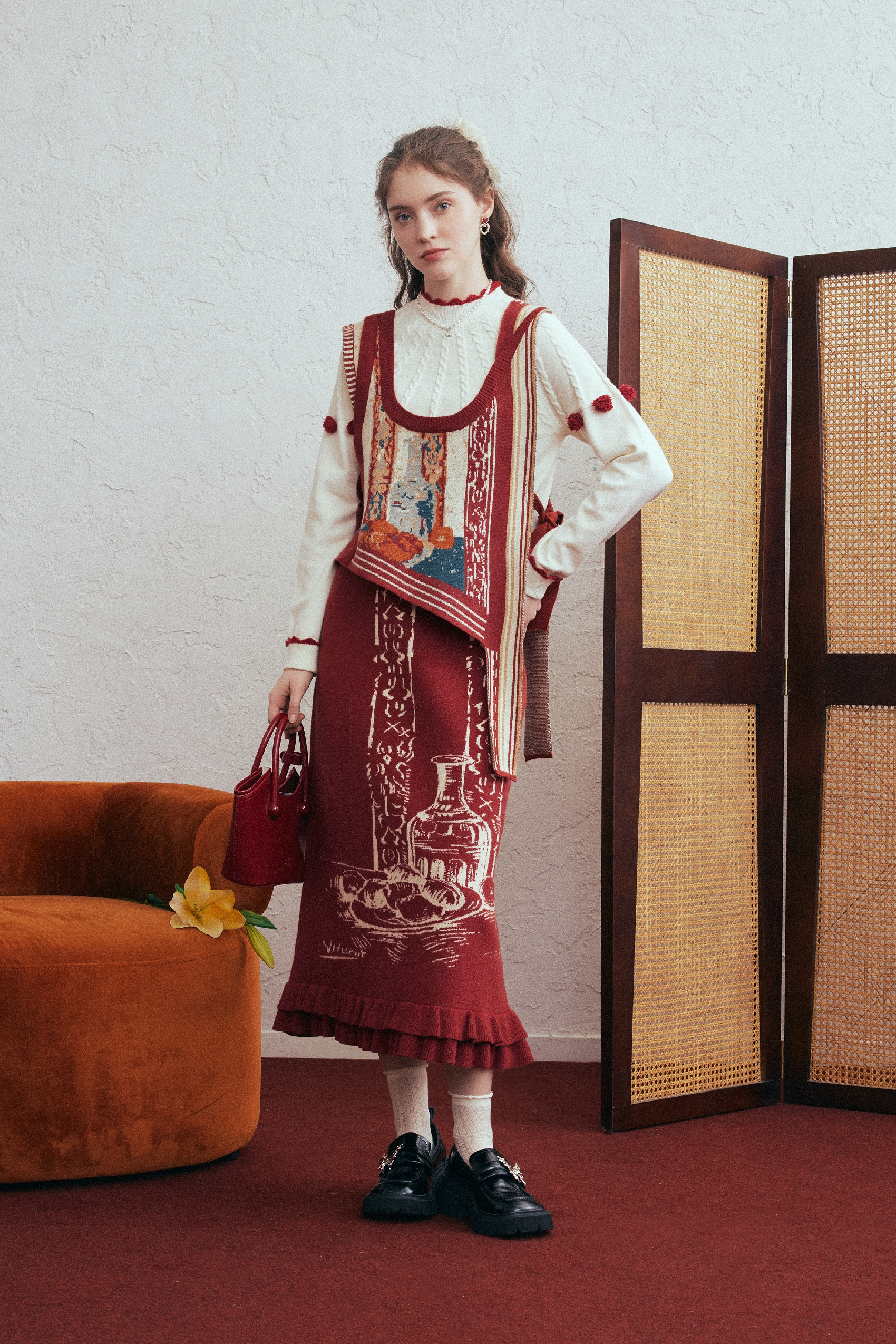 Knit Vest & Skirt Two-Piece Set