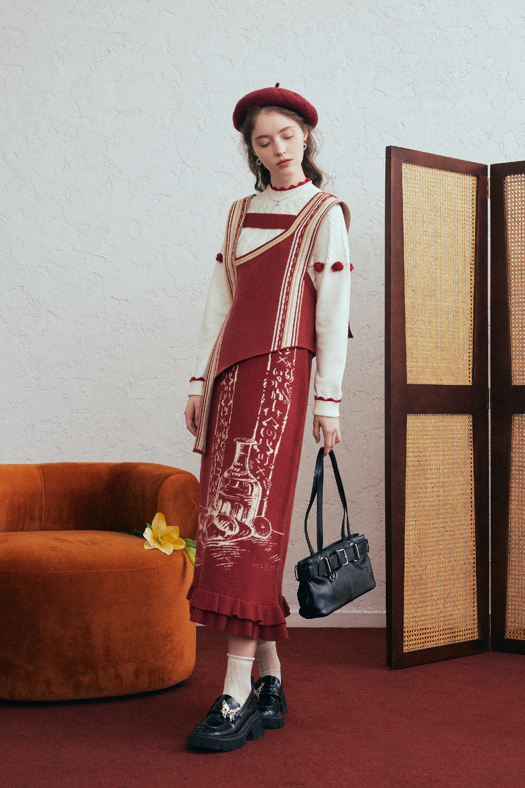 Knit Vest & Skirt Two-Piece Set