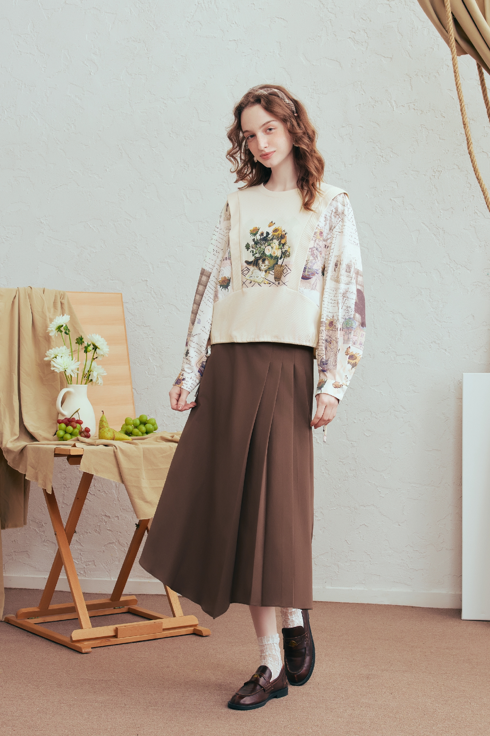 Layered-Look Top & Skirt Two-Piece Set