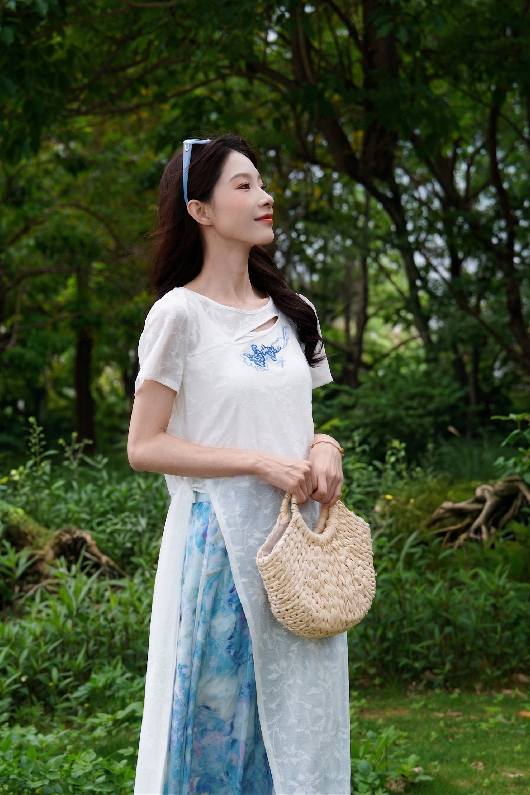 Embroidered Top and Printed Skirt Set