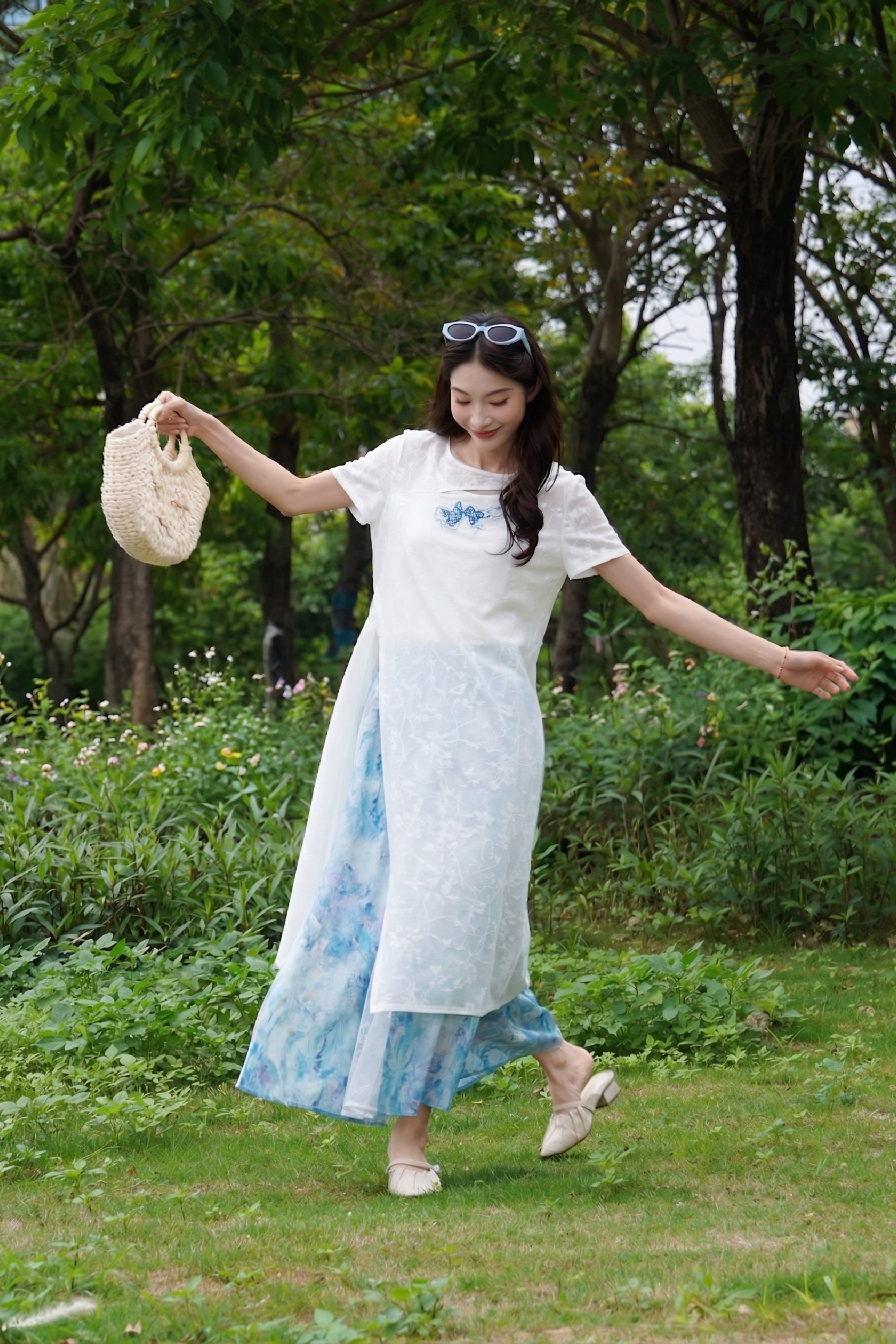 Embroidered Top and Printed Skirt Set