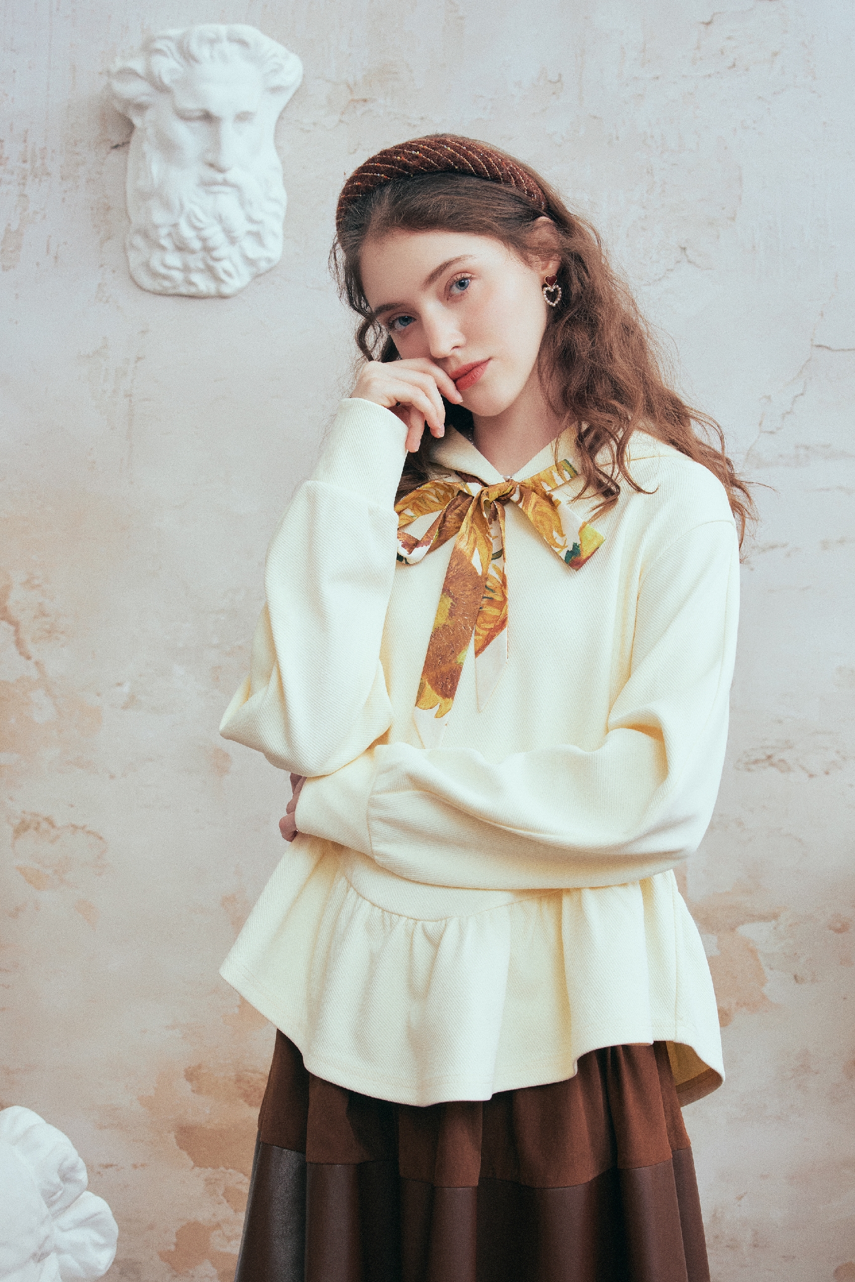 Printed Tie-Detail Hooded Sweatshirt