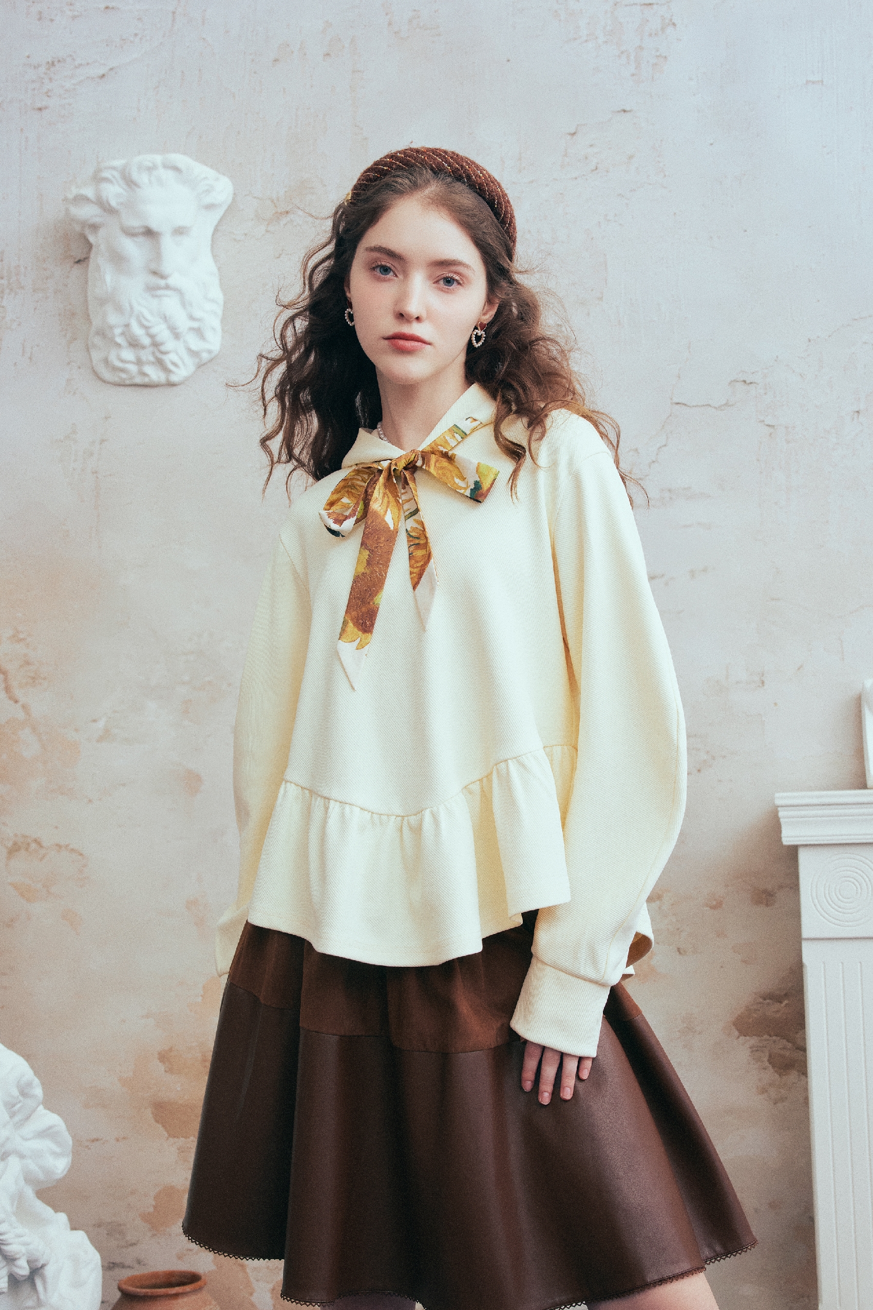 Printed Tie-Detail Hooded Sweatshirt