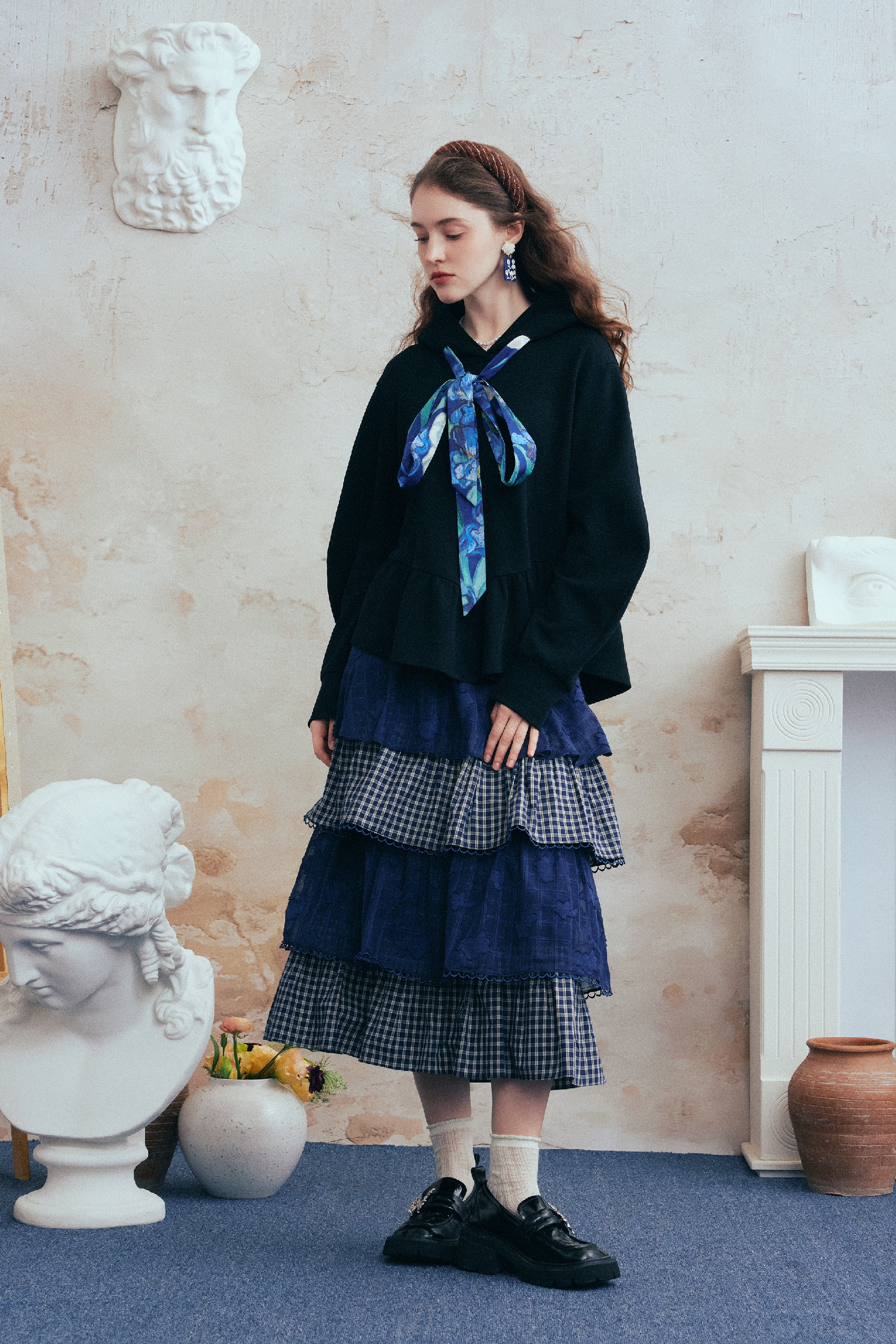 Printed Tie-Detail Hooded Sweatshirt