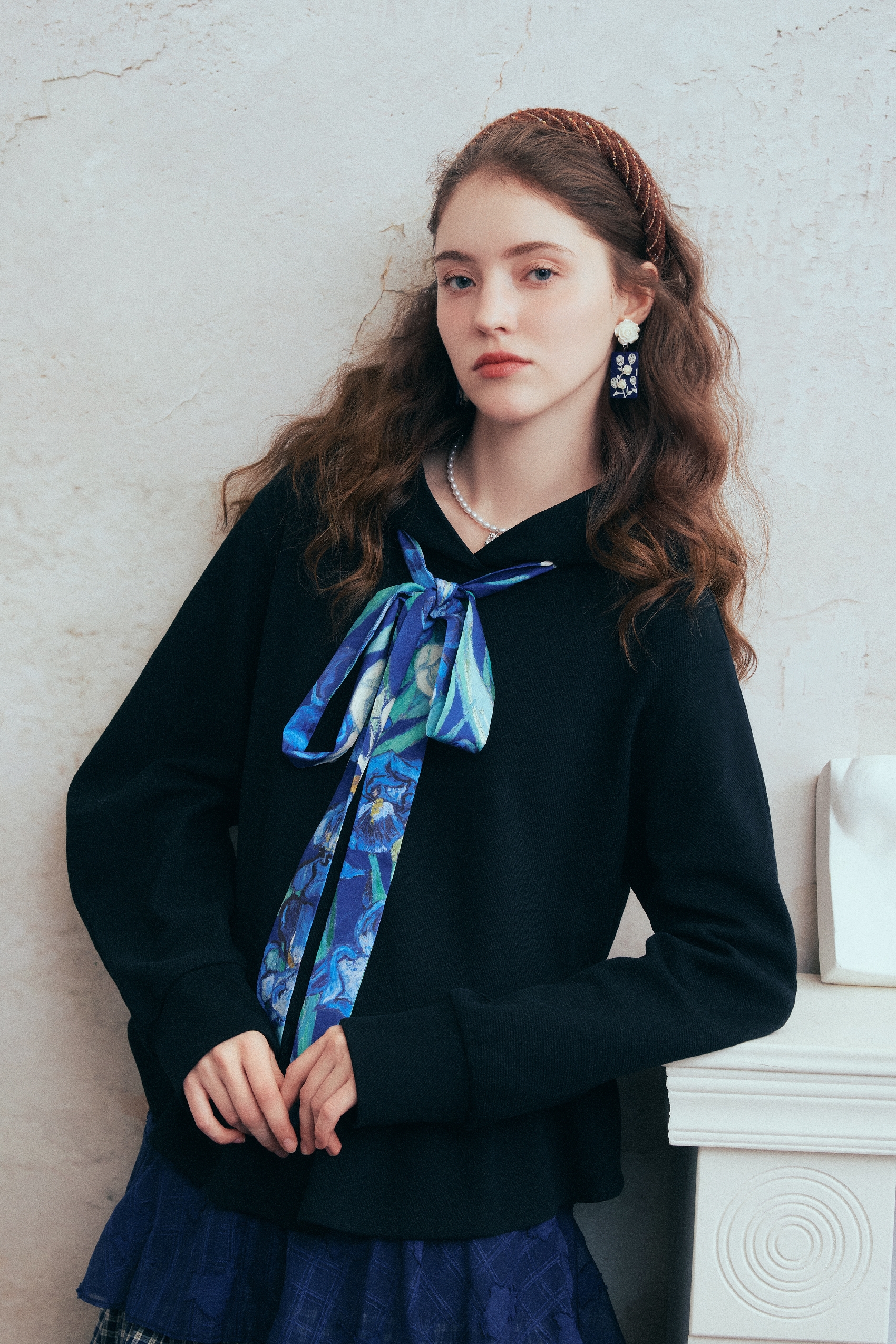 Printed Tie-Detail Hooded Sweatshirt