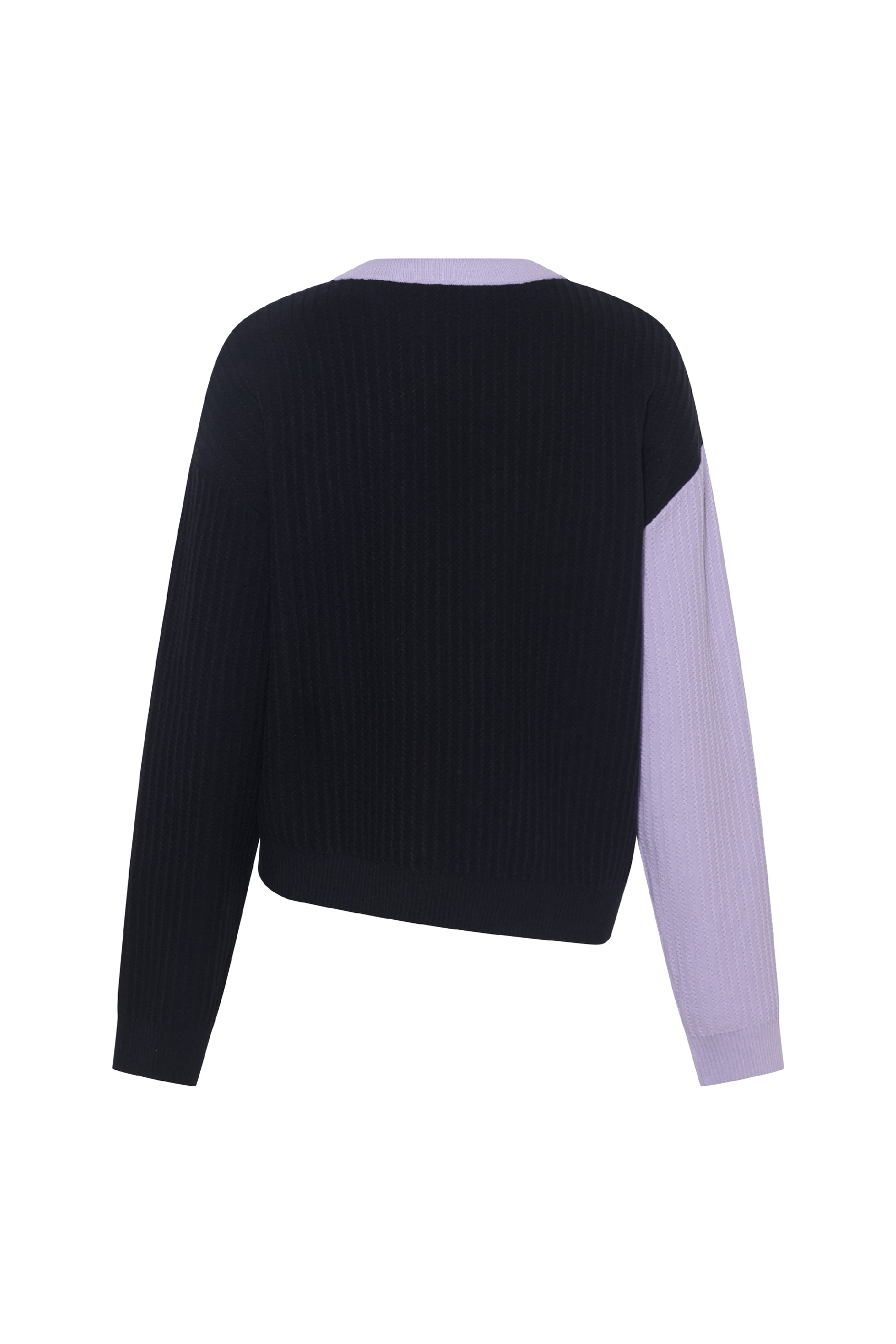Color-Block Asymmetric Hem Tie Knit Top-LYONSENS