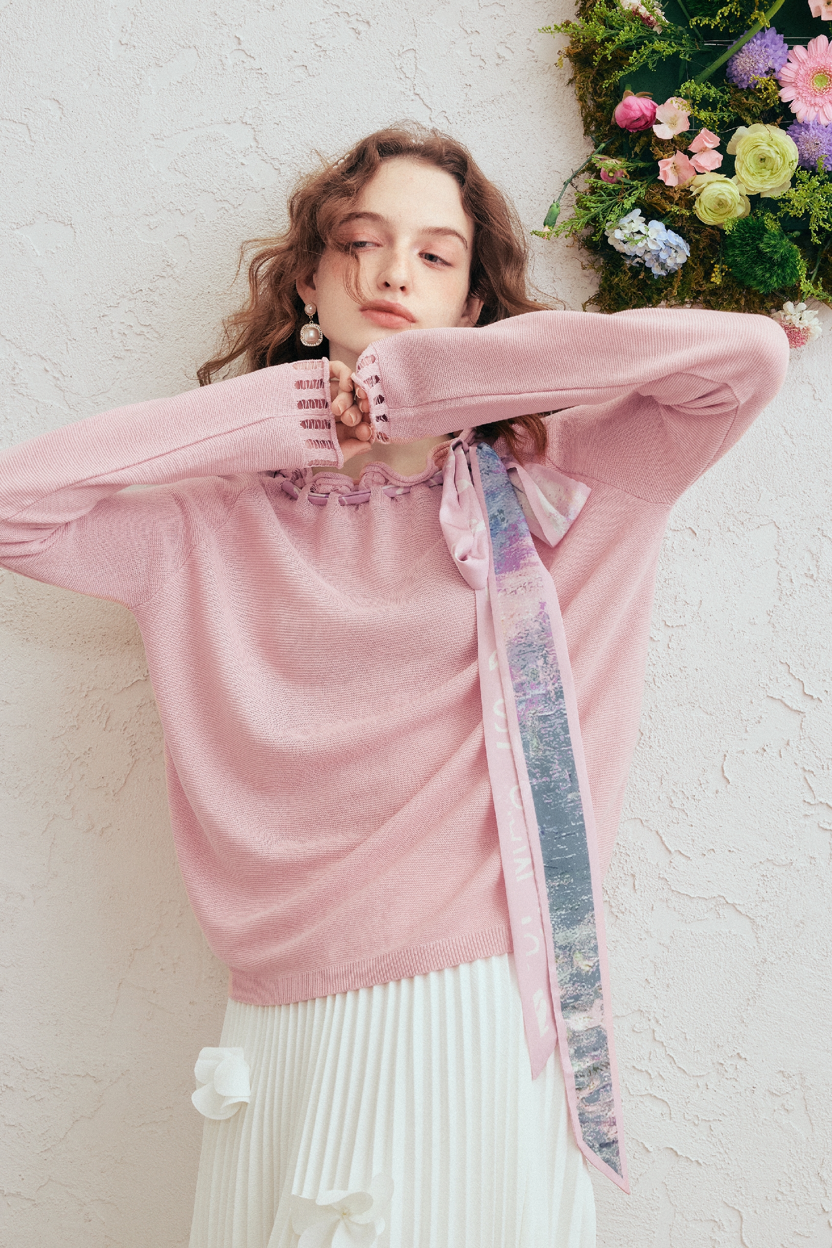 Pink Printed Knit Sweater
