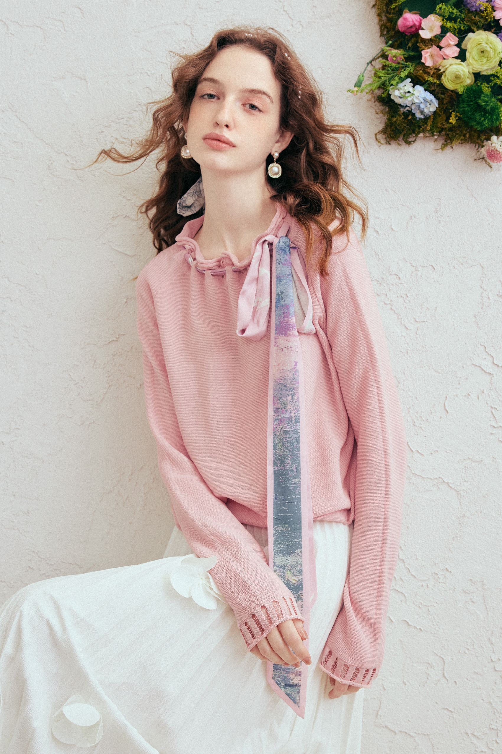 Pink Printed Knit Sweater