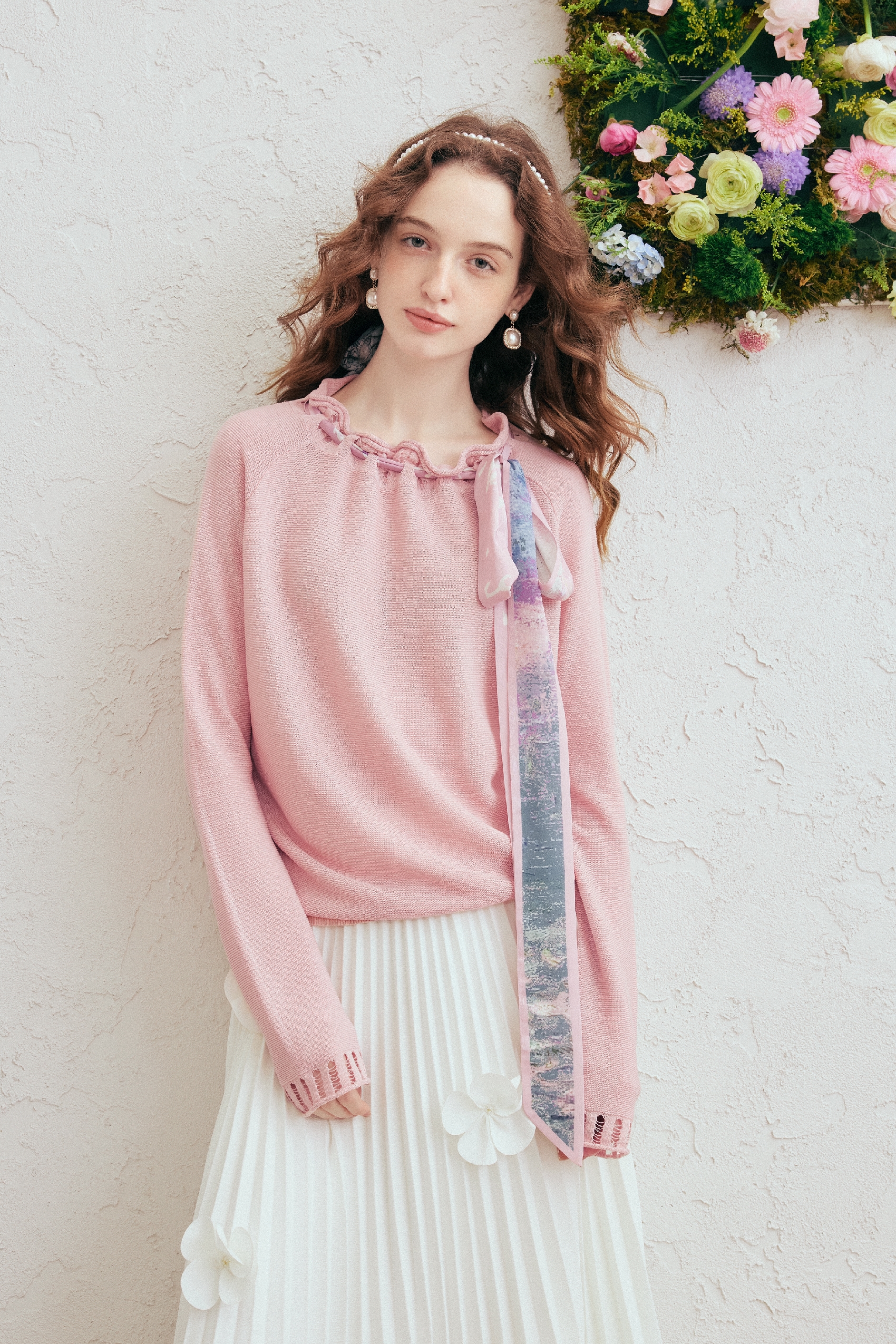 Pink Printed Knit Sweater