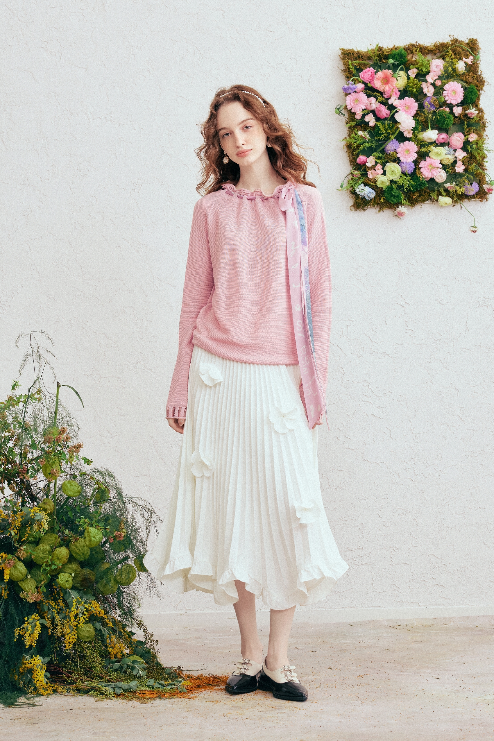 Pink Printed Knit Sweater