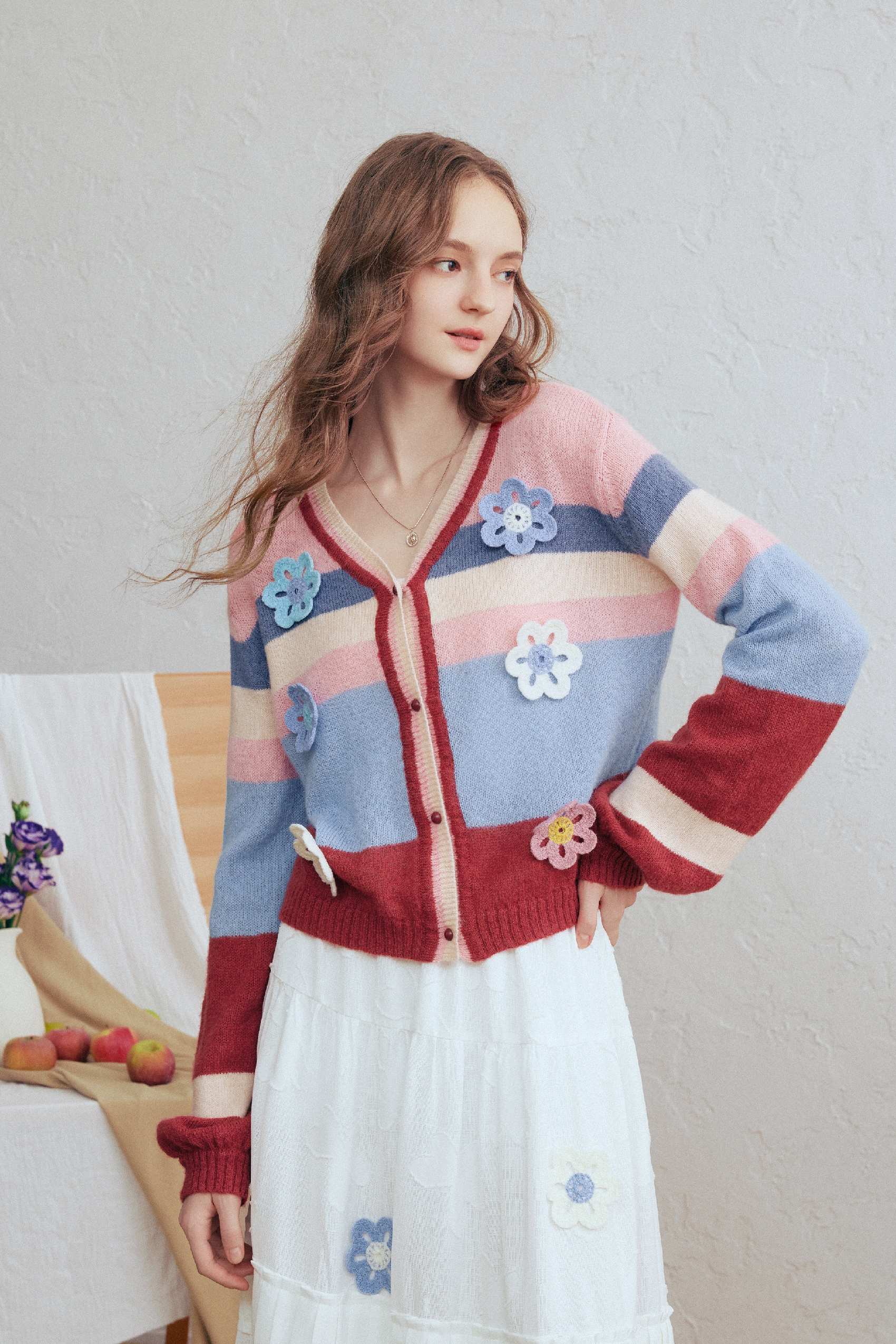 Colorblock Floral Knit Sweater