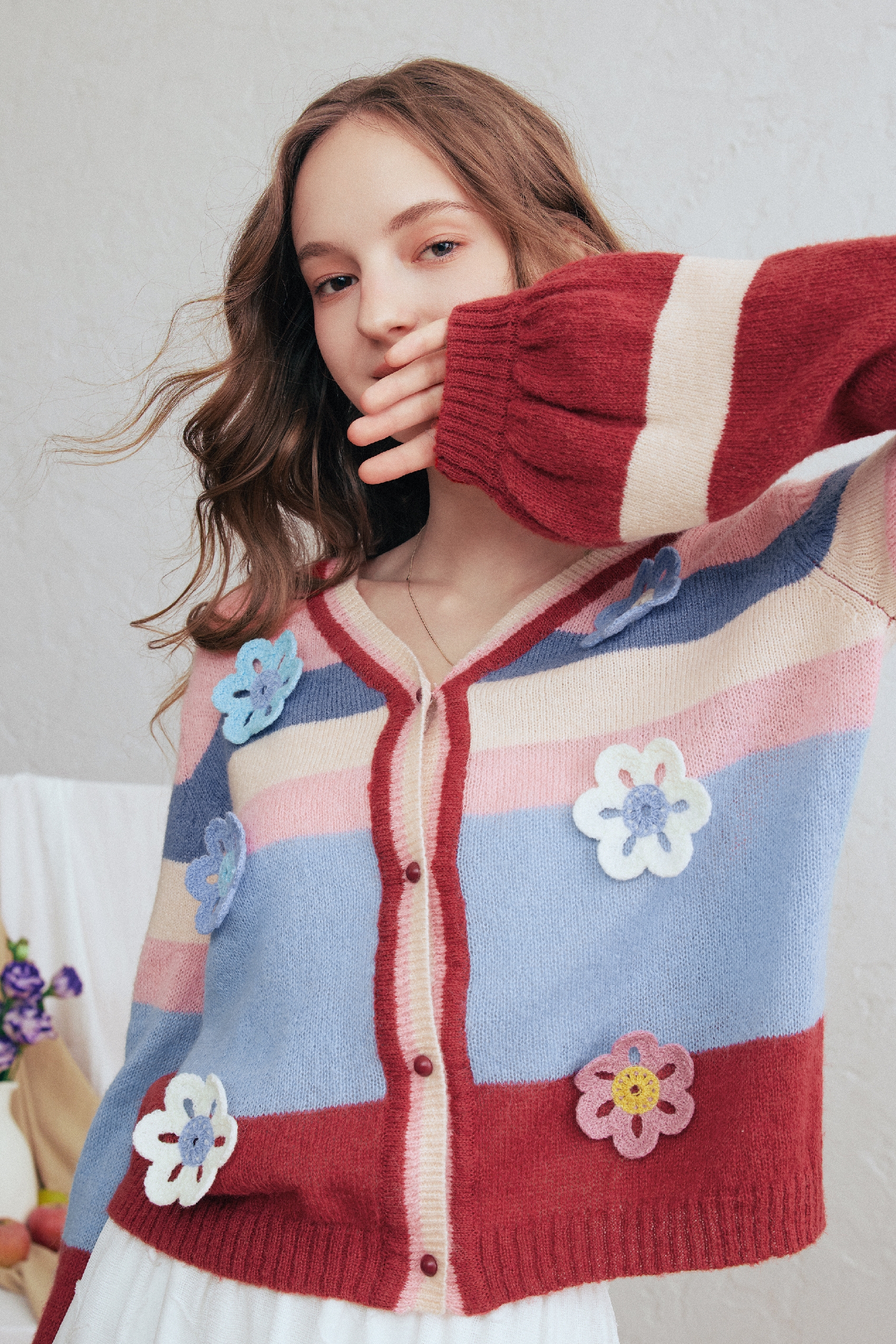 Colorblock Floral Knit Sweater