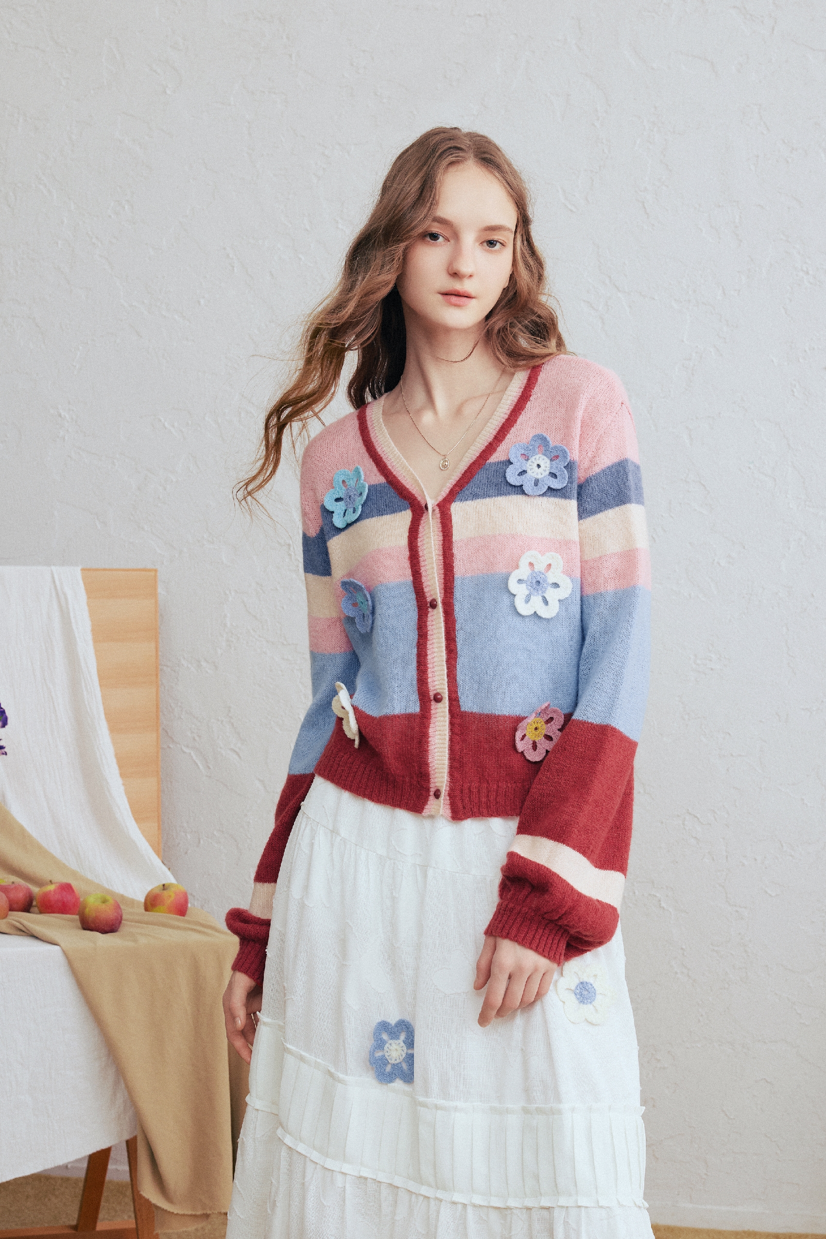 Colorblock Floral Knit Sweater