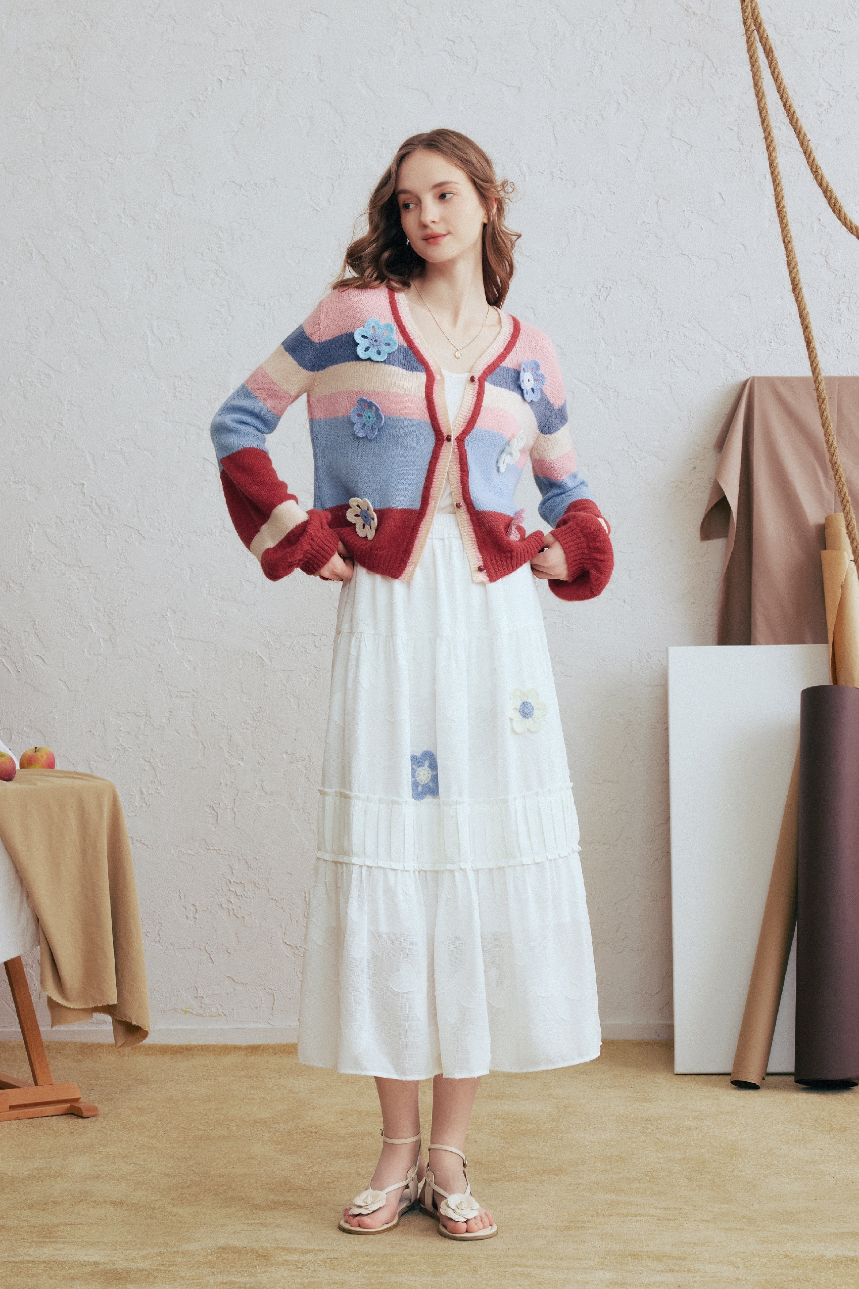 Colorblock Floral Knit Sweater