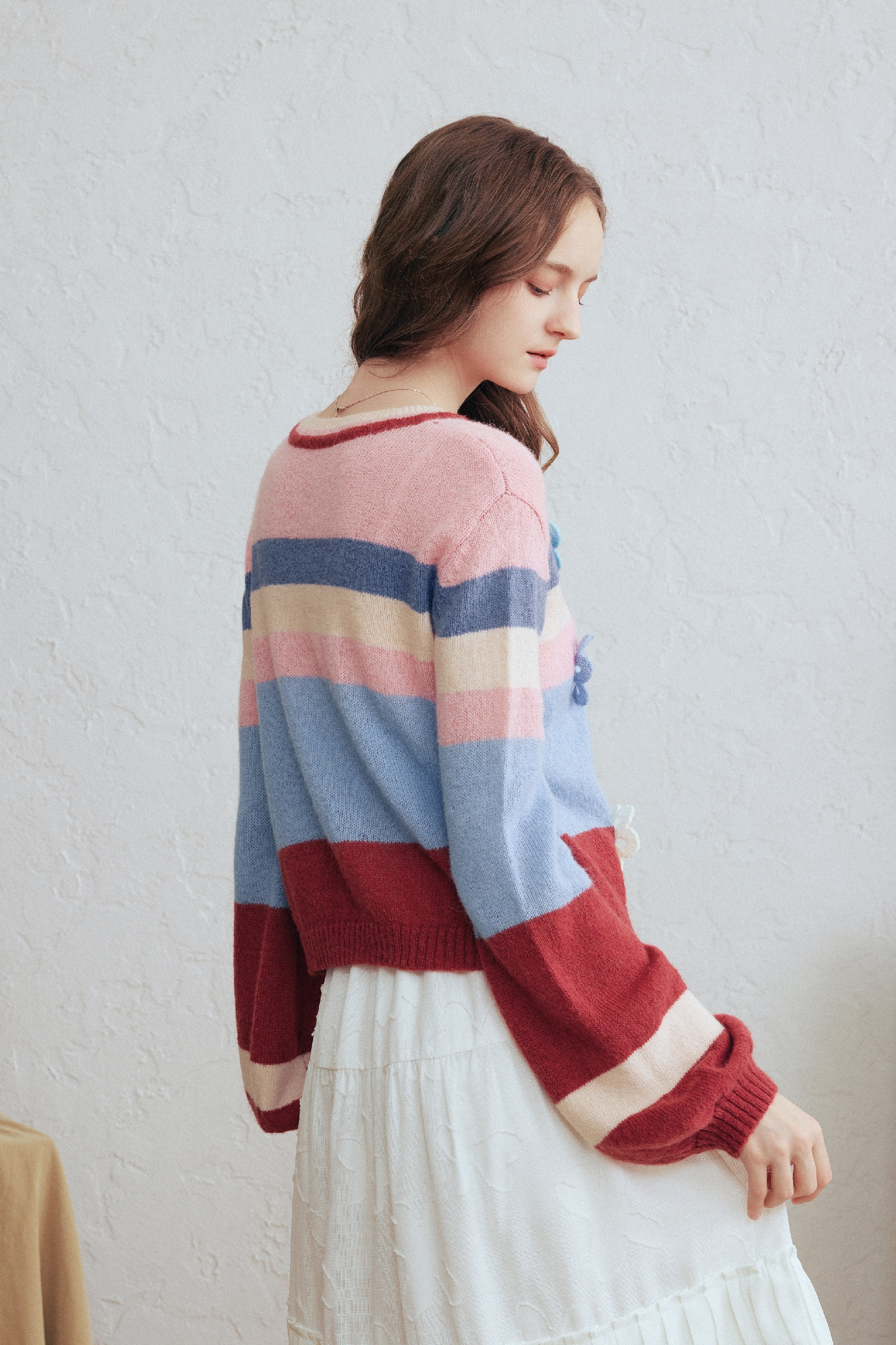Colorblock Floral Knit Sweater