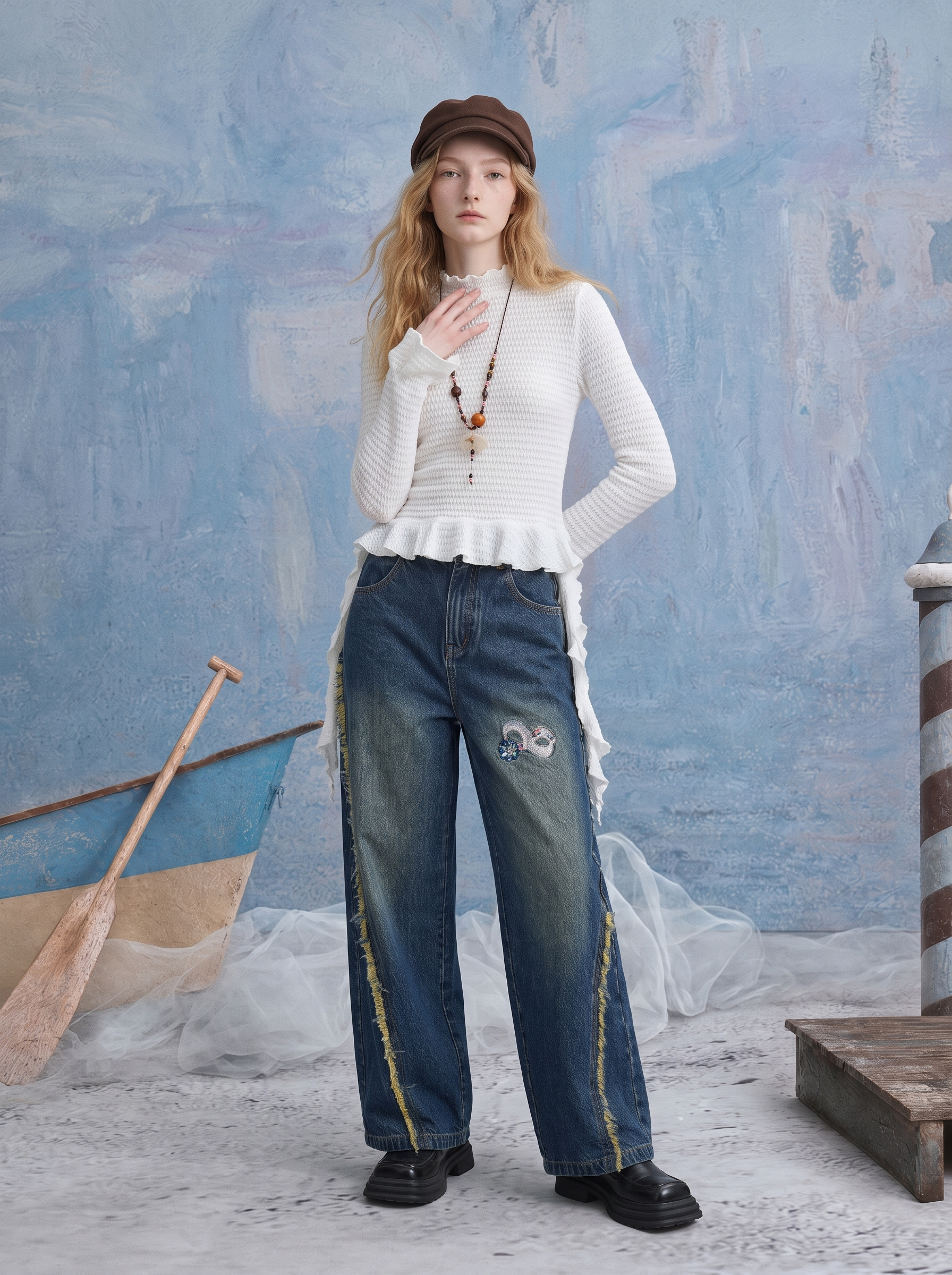 Casual Distressed Wide-Leg Jeans