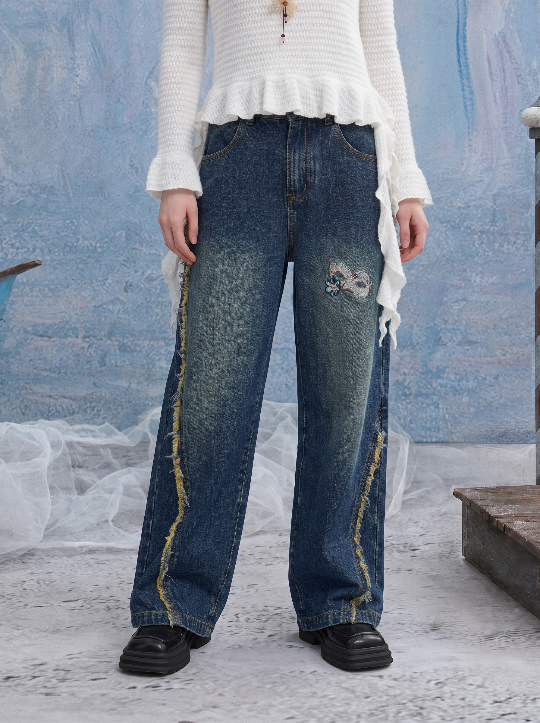 Casual Distressed Wide-Leg Jeans
