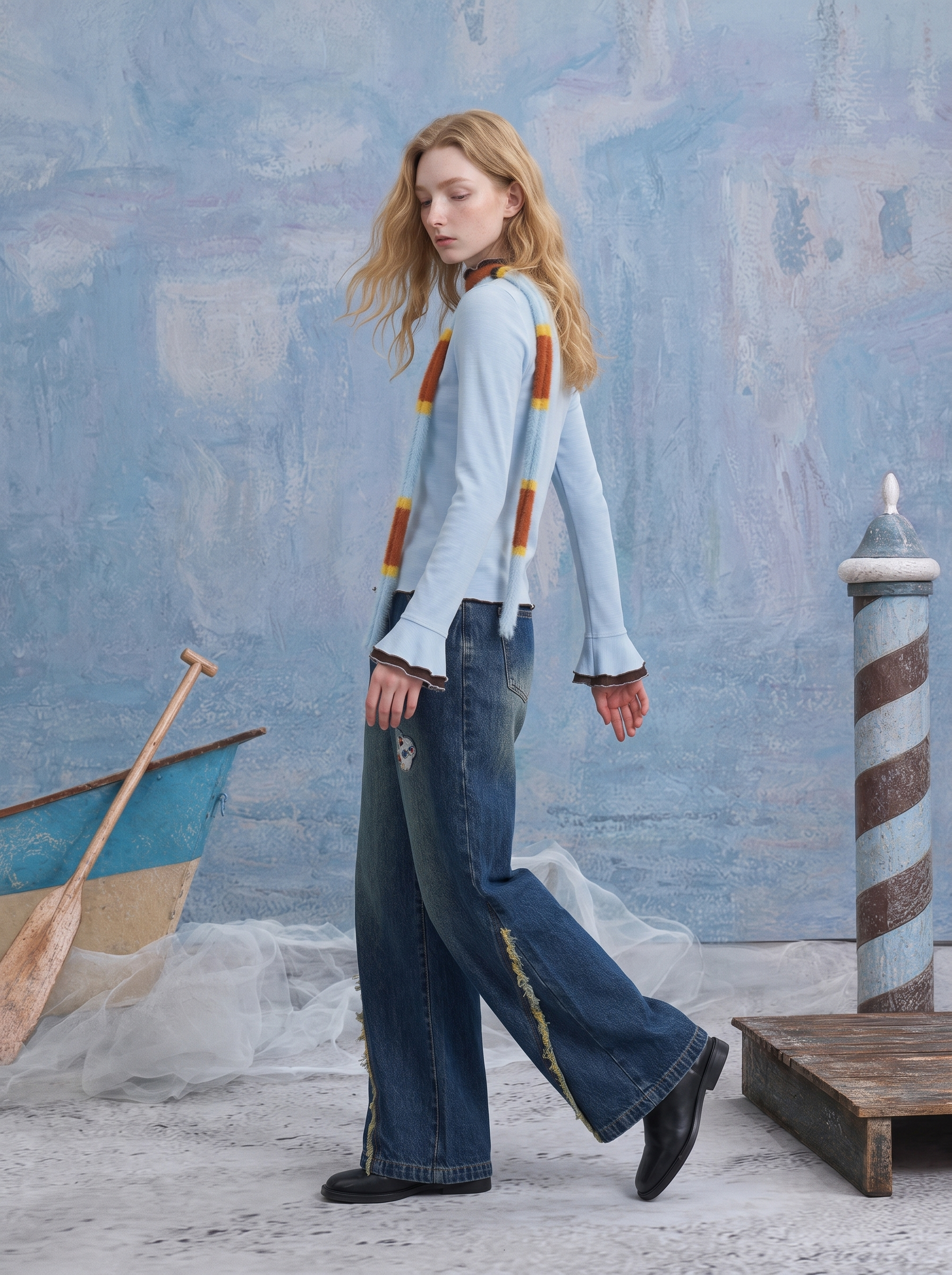 Casual Distressed Wide-Leg Jeans