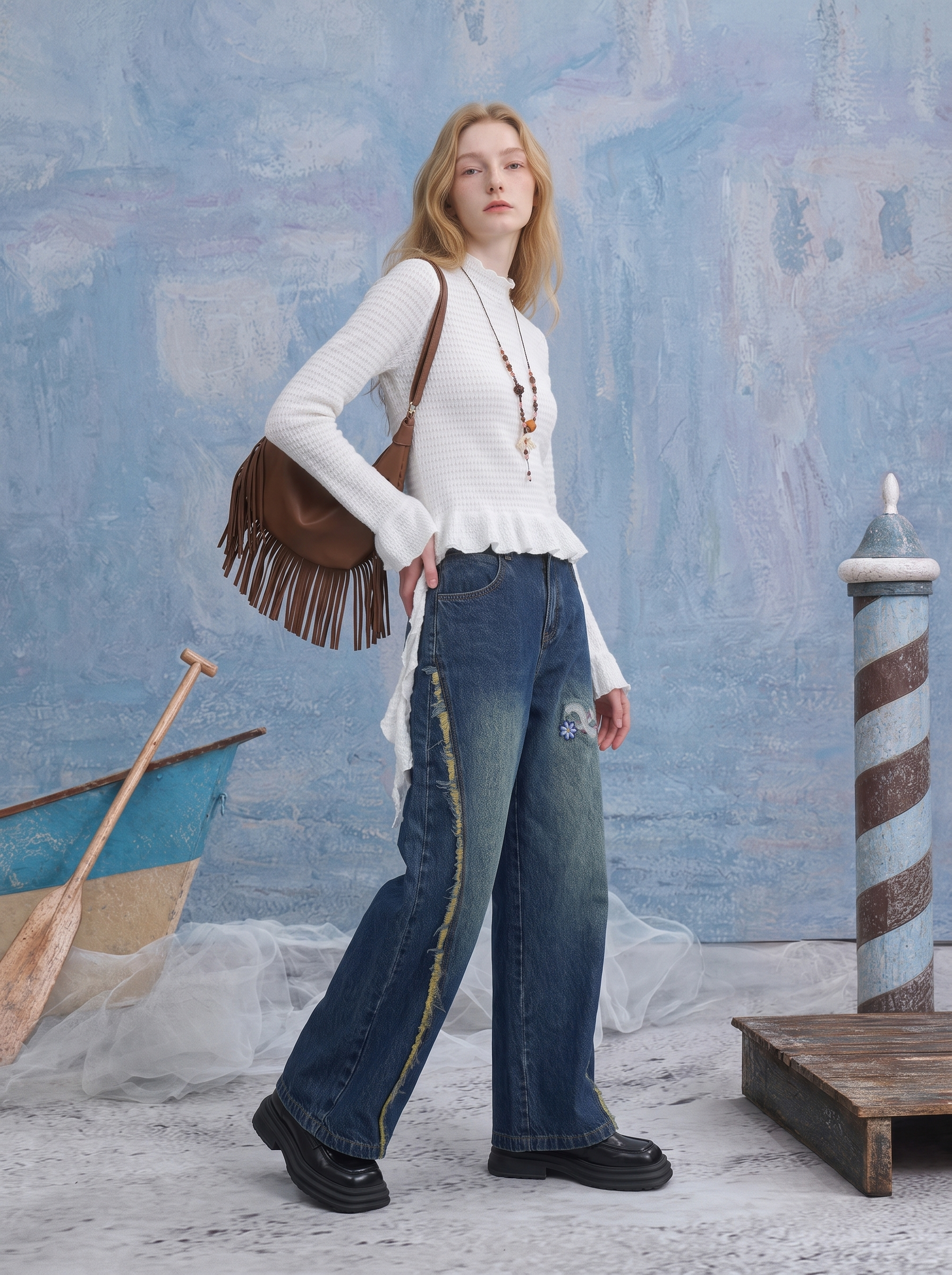 Casual Distressed Wide-Leg Jeans