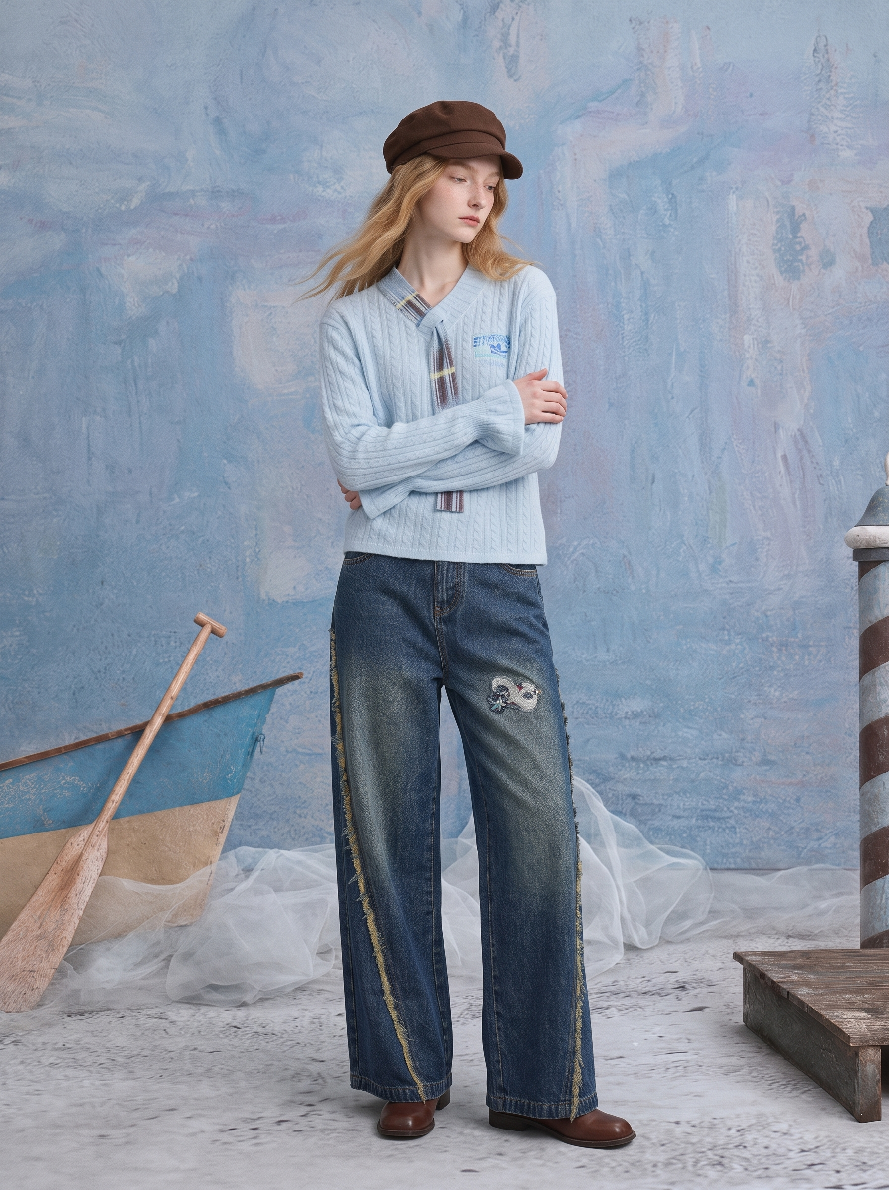 Casual Distressed Wide-Leg Jeans