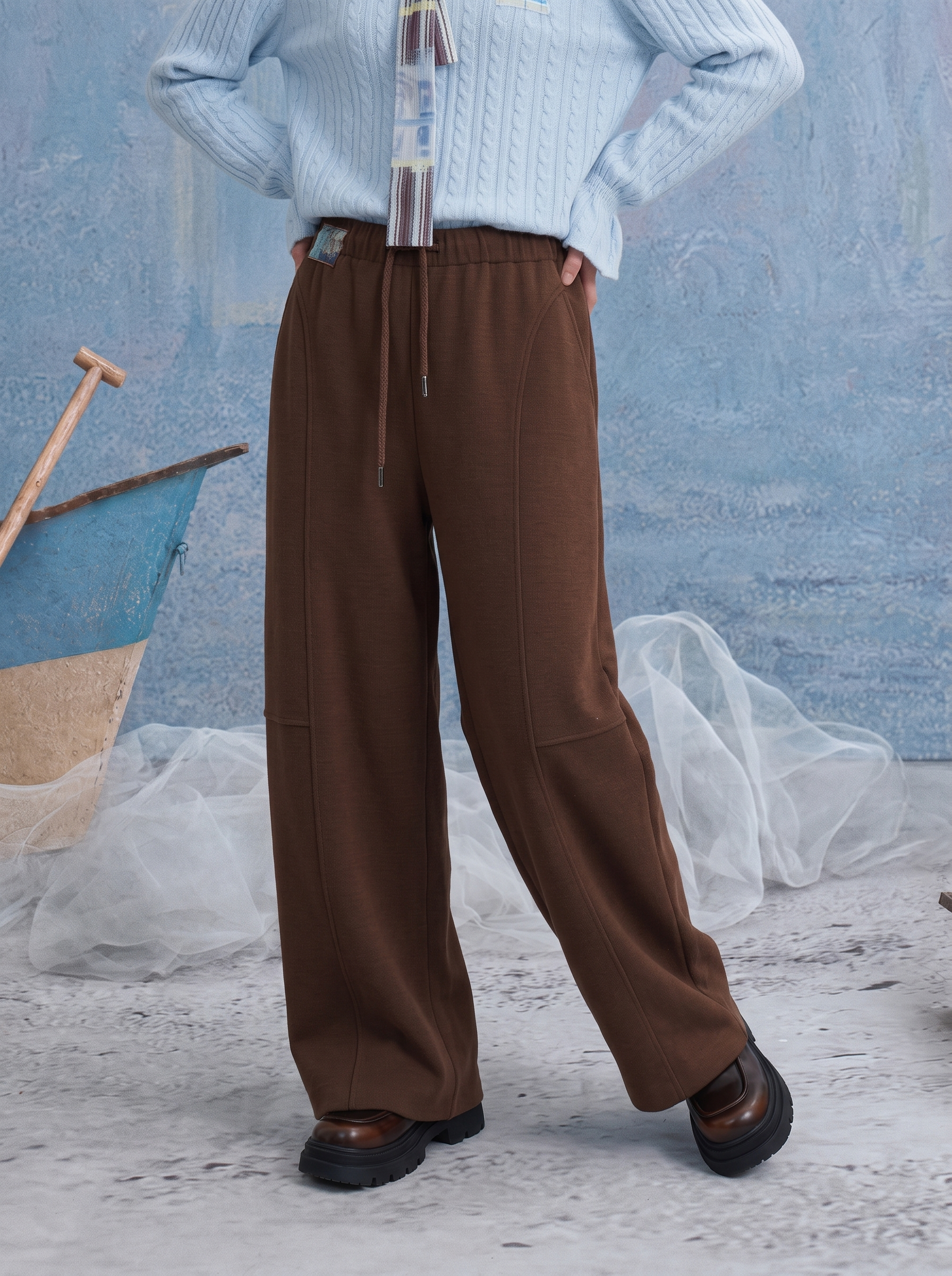 Casual Drawstring Wide-Leg Pants