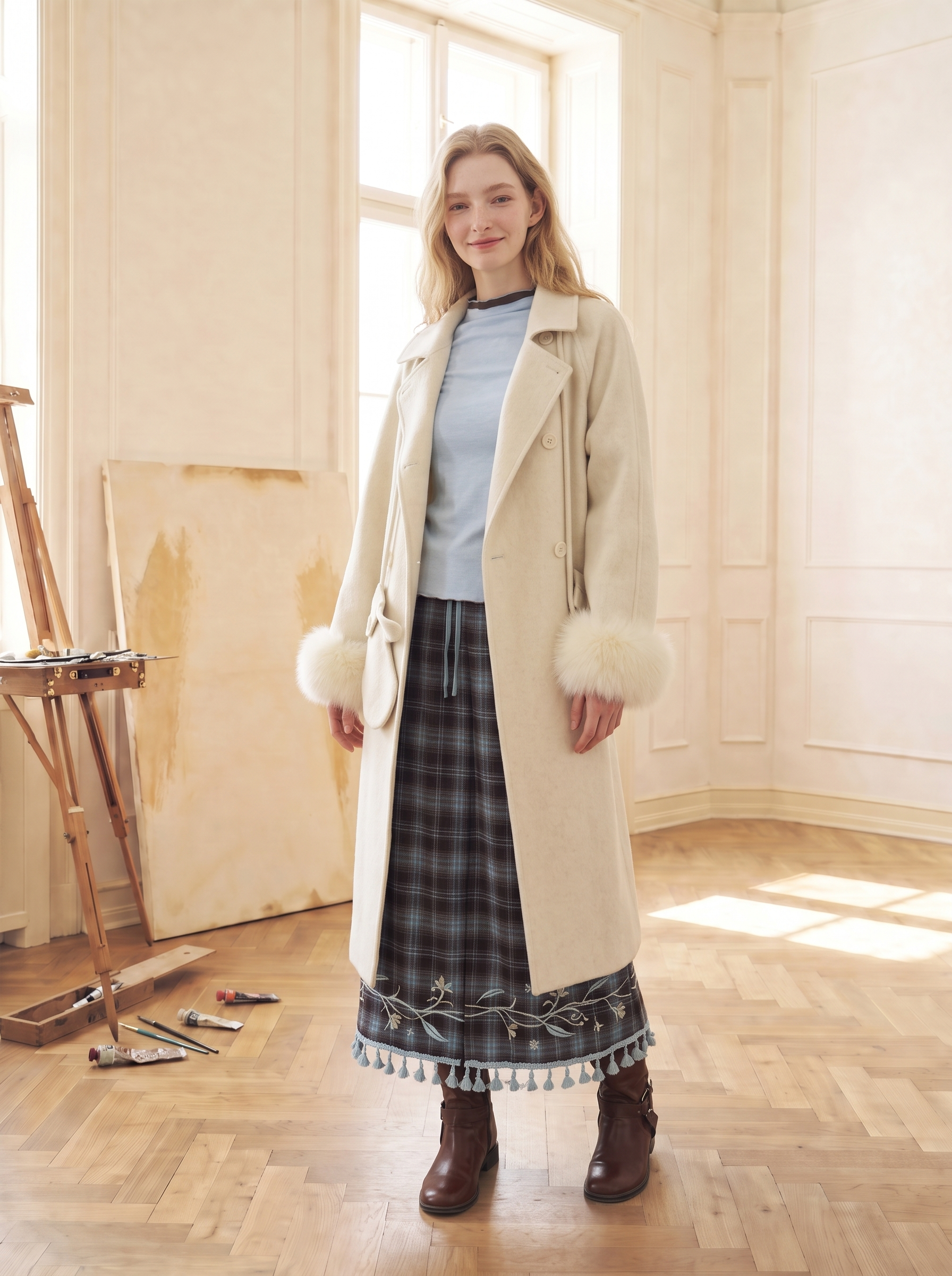 Simple Beige Wool Coat