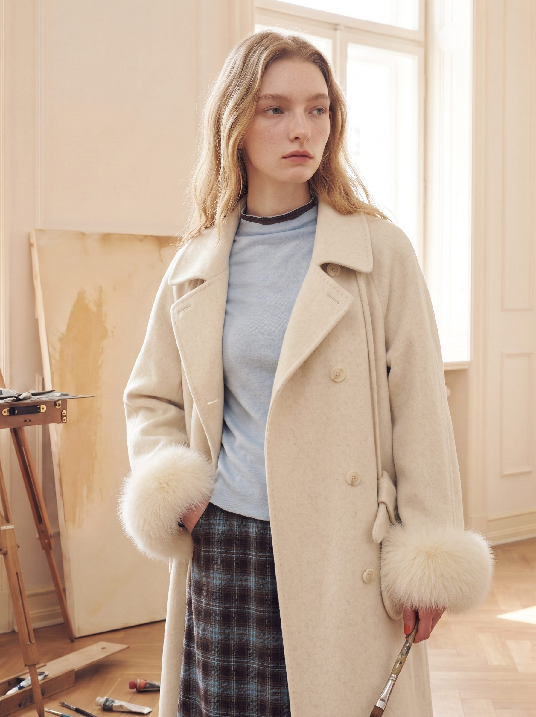 Simple Beige Wool Coat