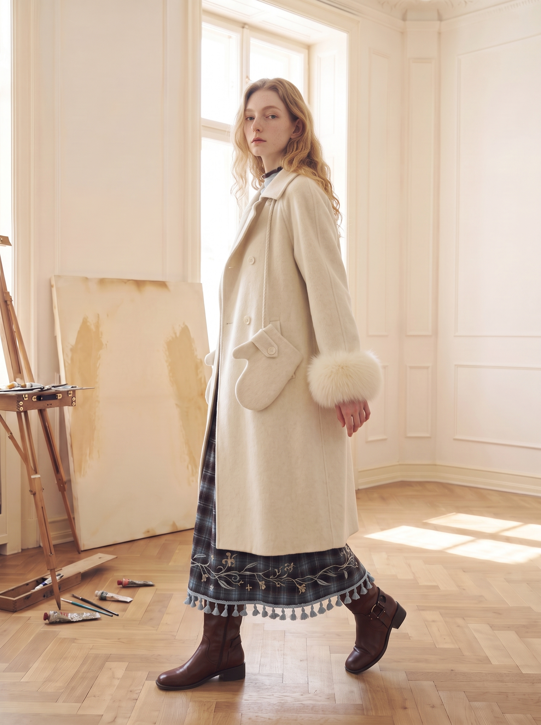 Simple Beige Wool Coat