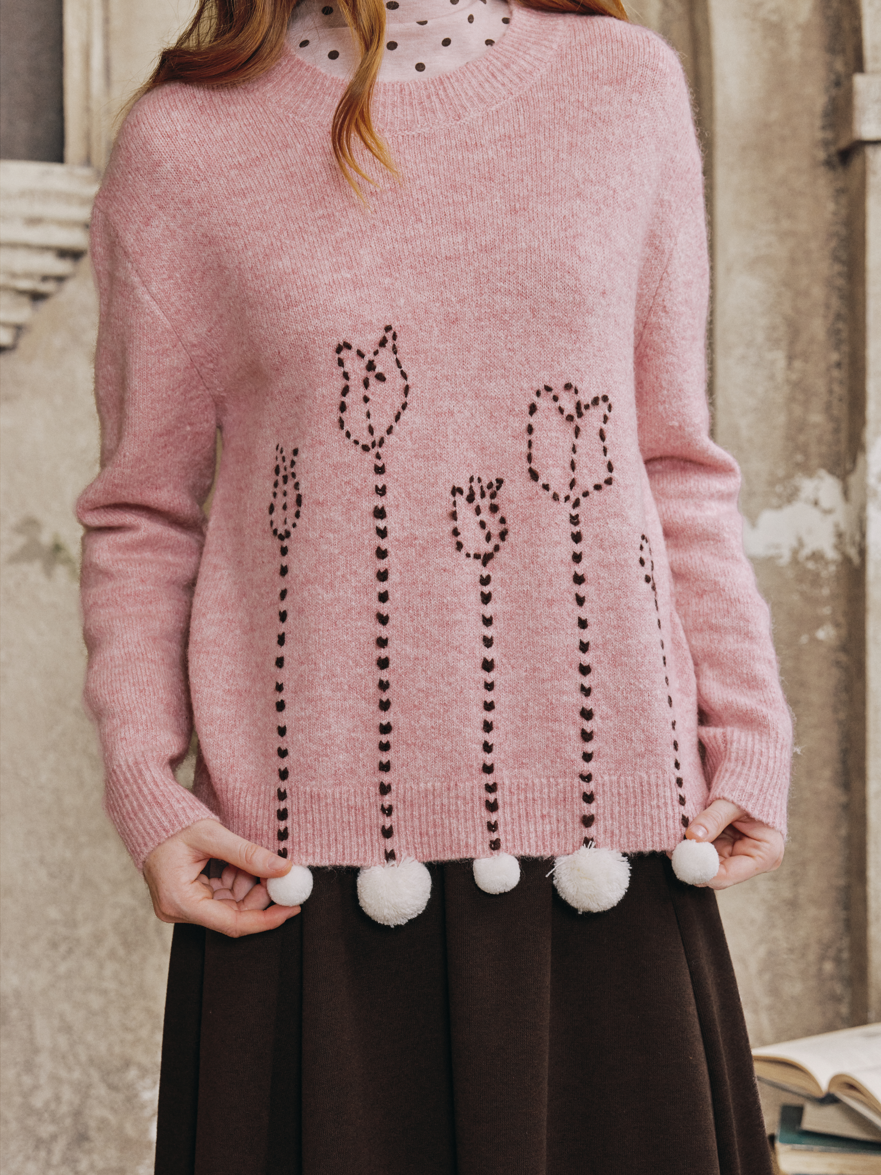 Sweet Pearl-Detail Sweater