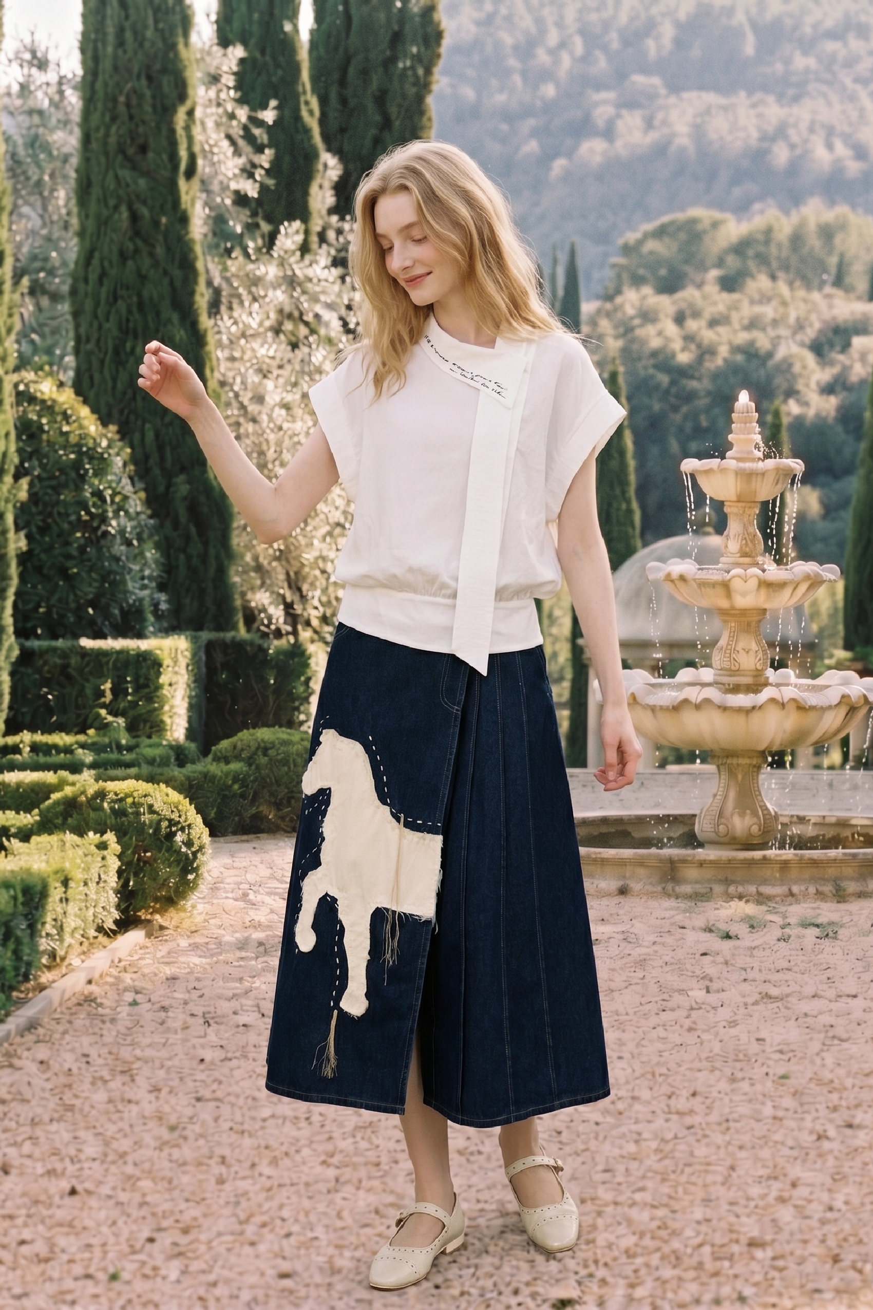 Irregular Draped Ribbon Short Sleeve Blouse