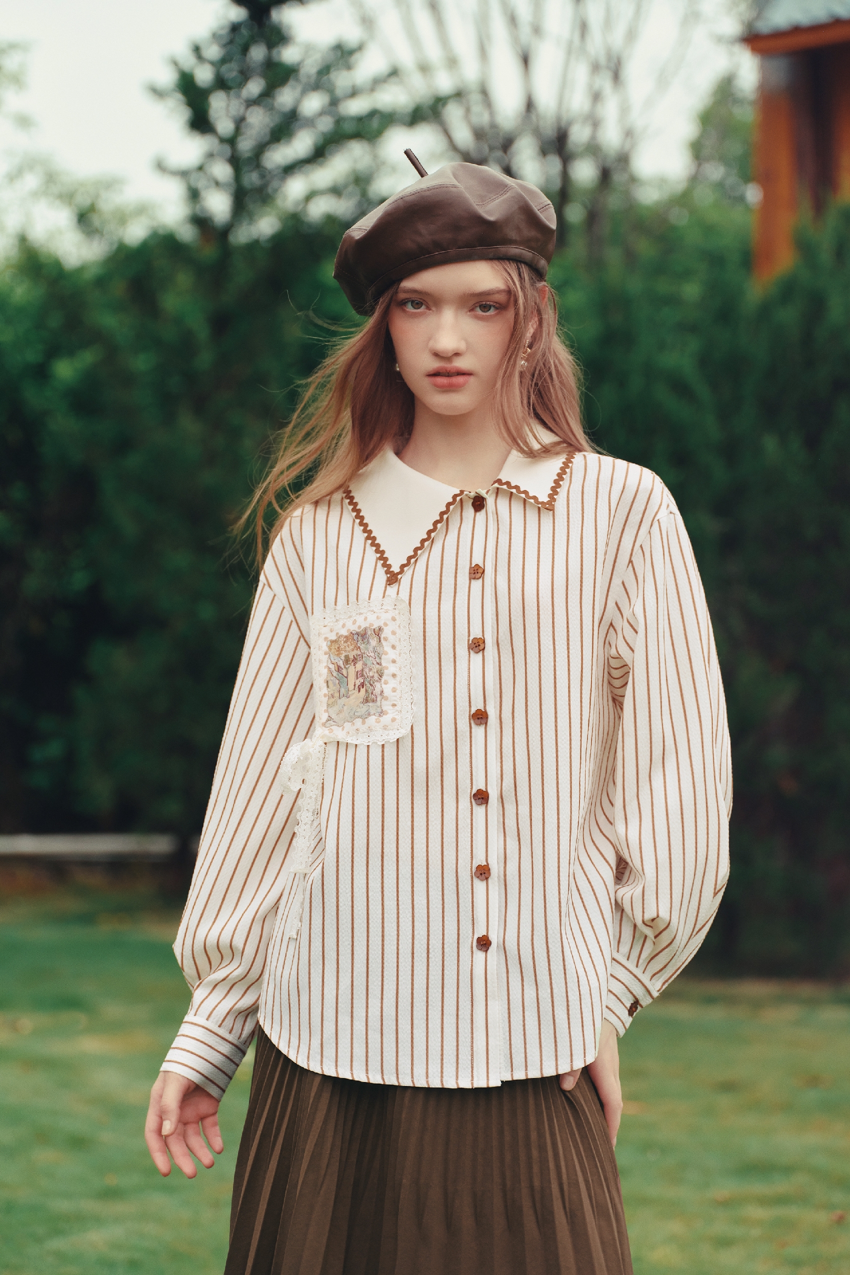V‑neck Hollow‑out Long‑sleeve Shirt-LYONSENS