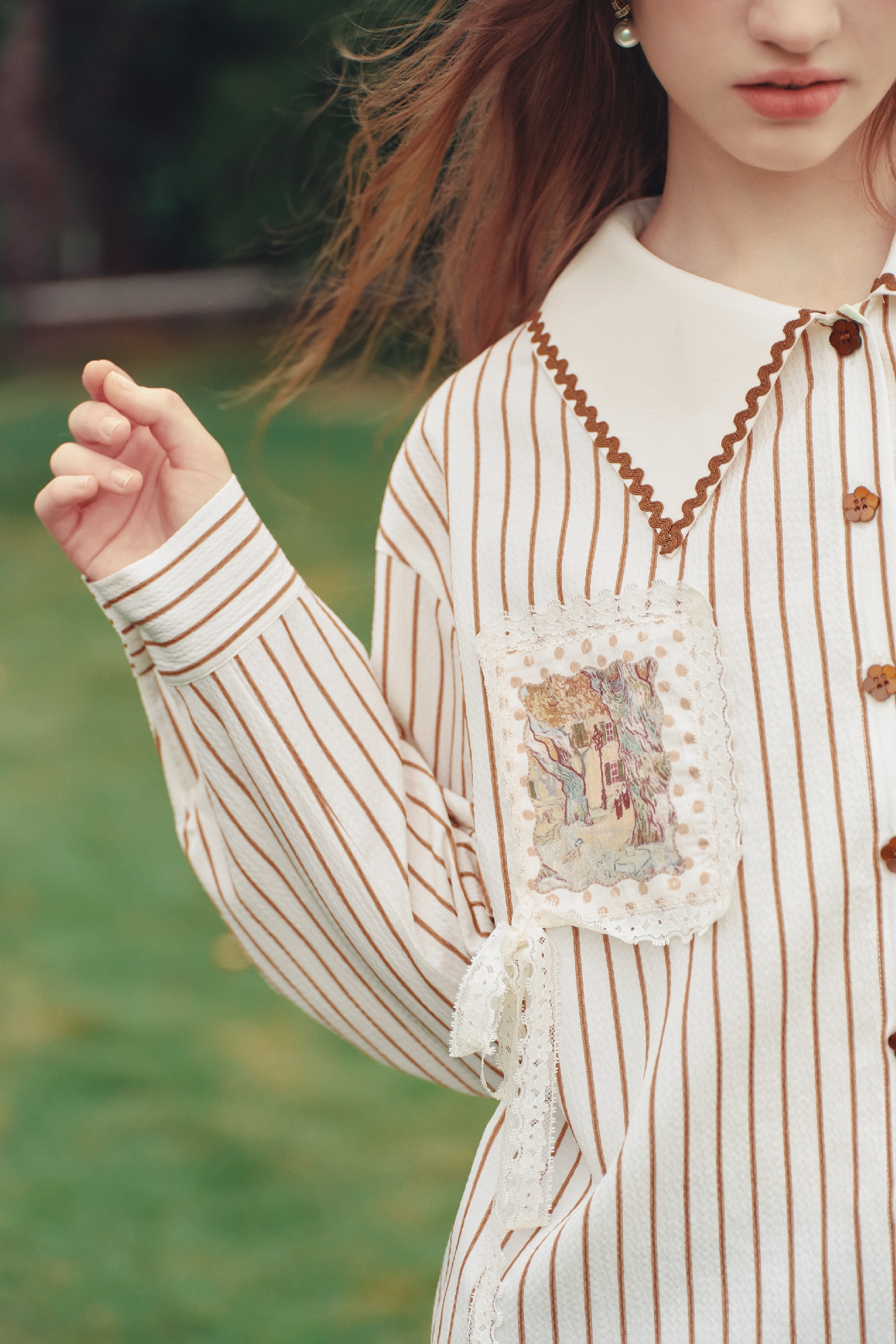 V‑neck Hollow‑out Long‑sleeve Shirt-LYONSENS