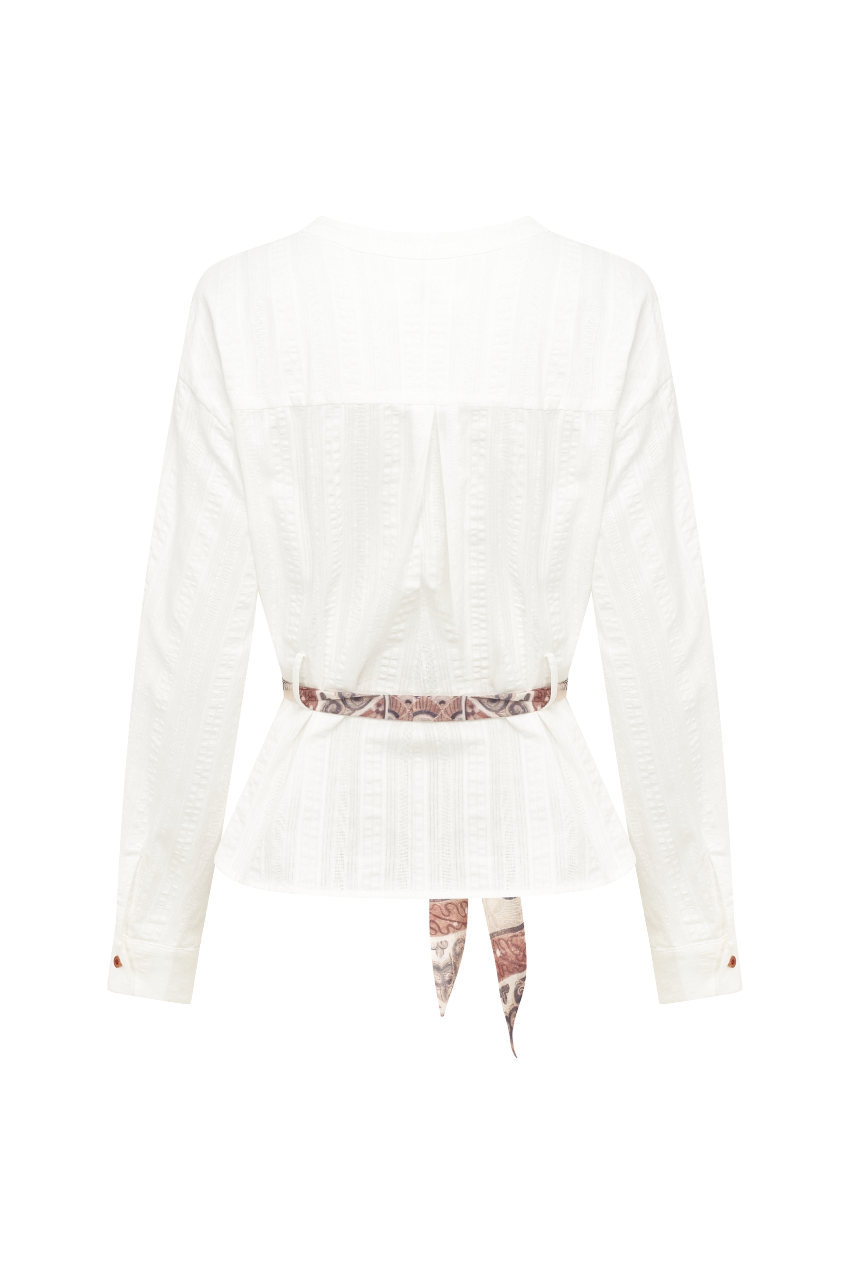 White belted knit cardigan back view