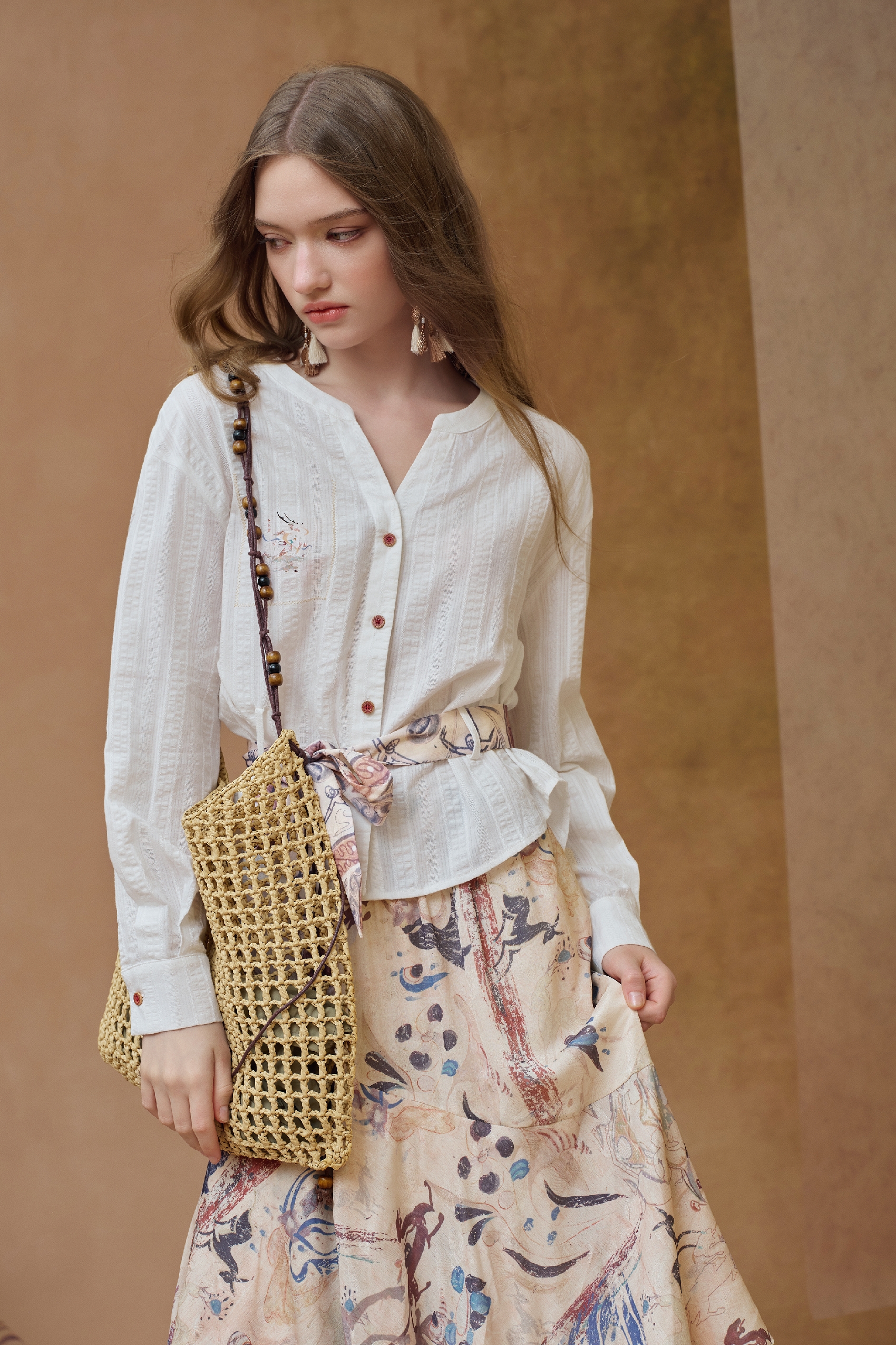 White belted knit cardigan for women