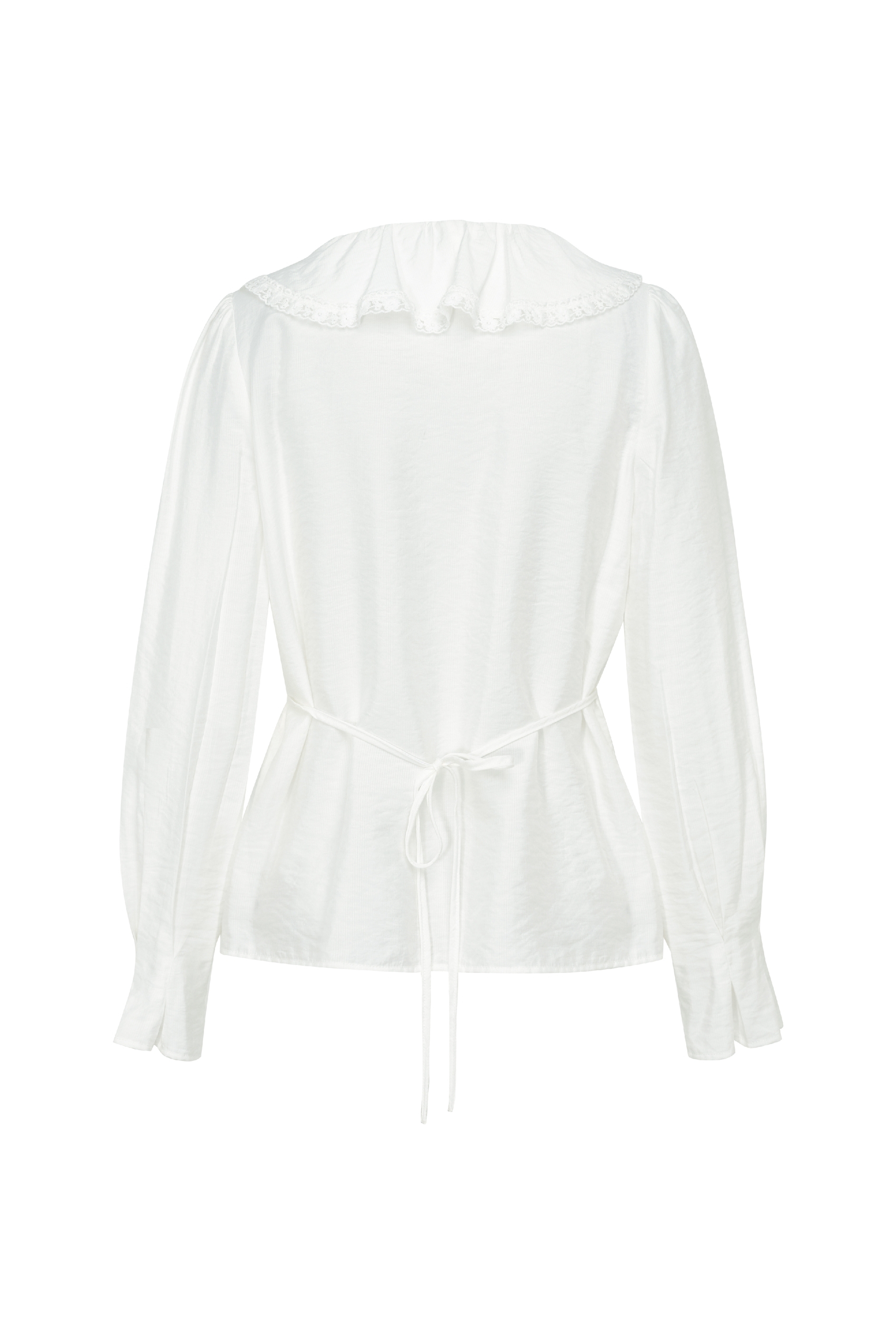 White Pintuck Ruffle Blouse with Lace Trim-LYONSENS