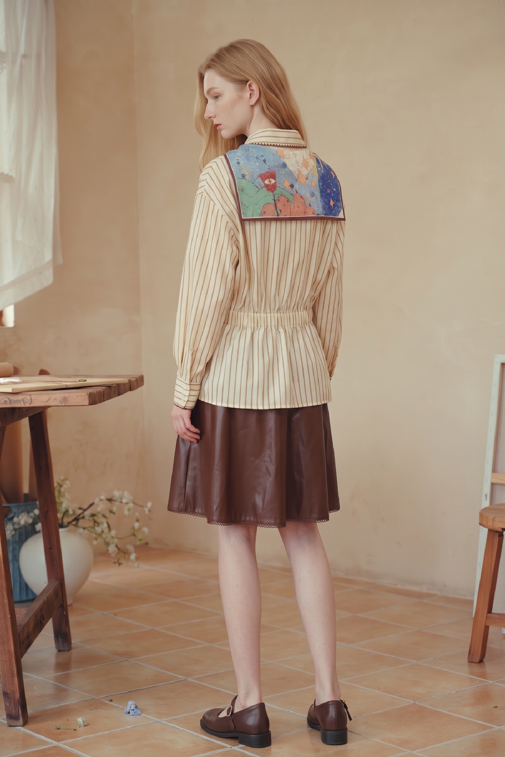 Tie Neck Shirt With Shawl Collar