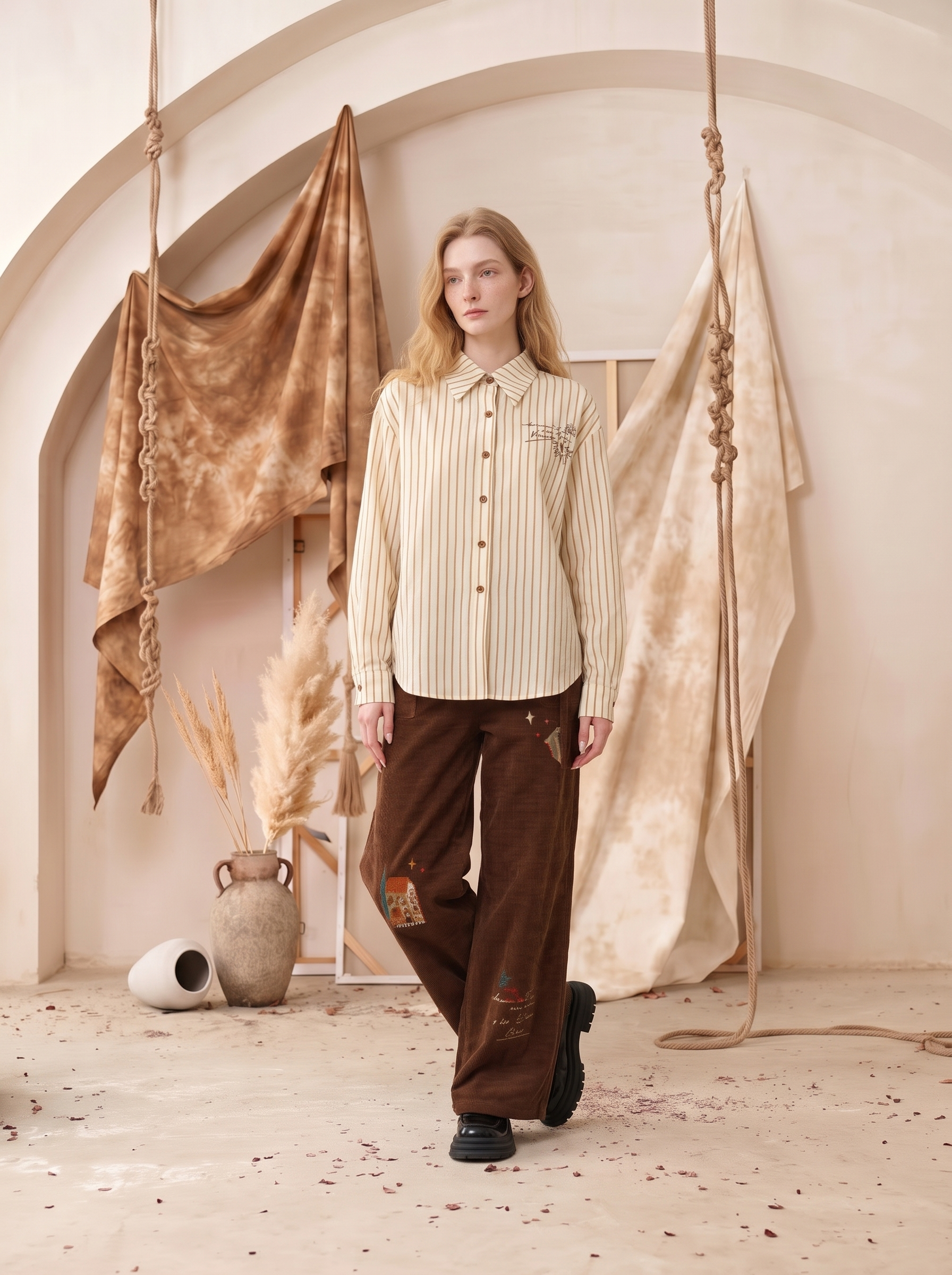 Textured Embroidered Cropped Shirt