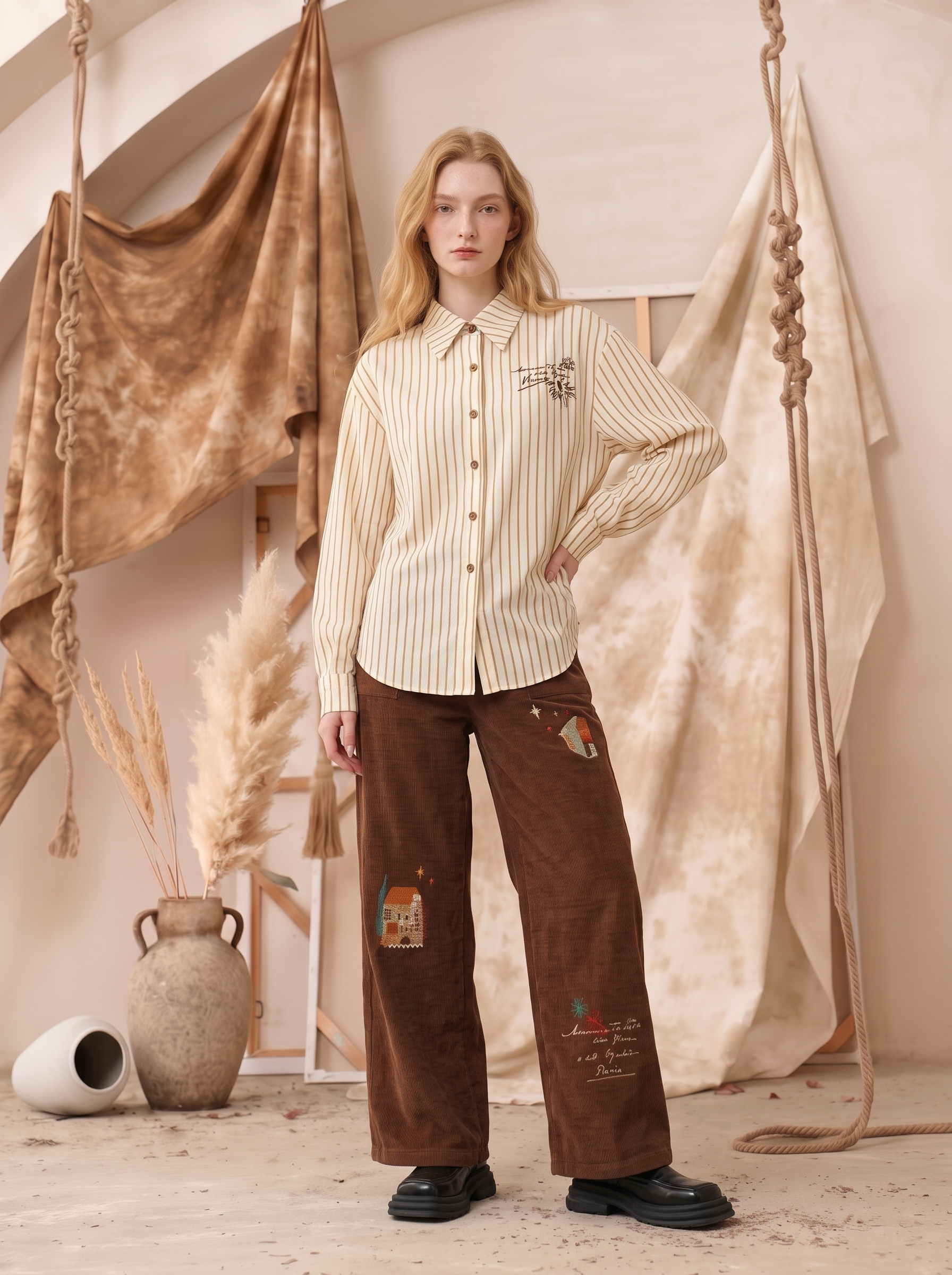 Textured Embroidered Cropped Shirt