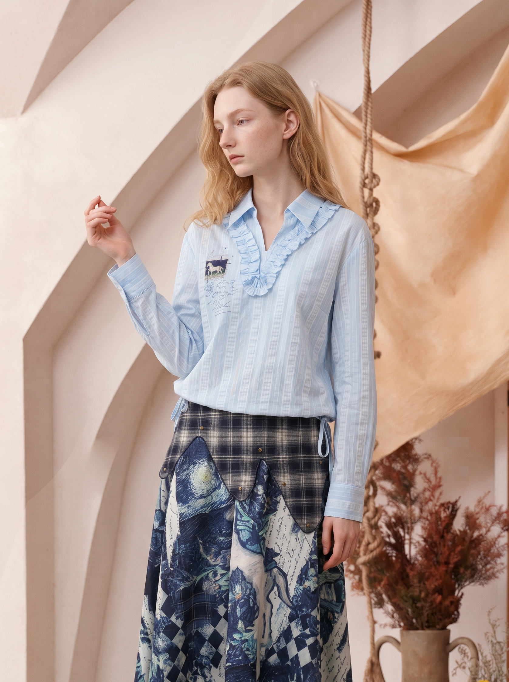 Cropped Turn-Down Collar Women's Shirt
