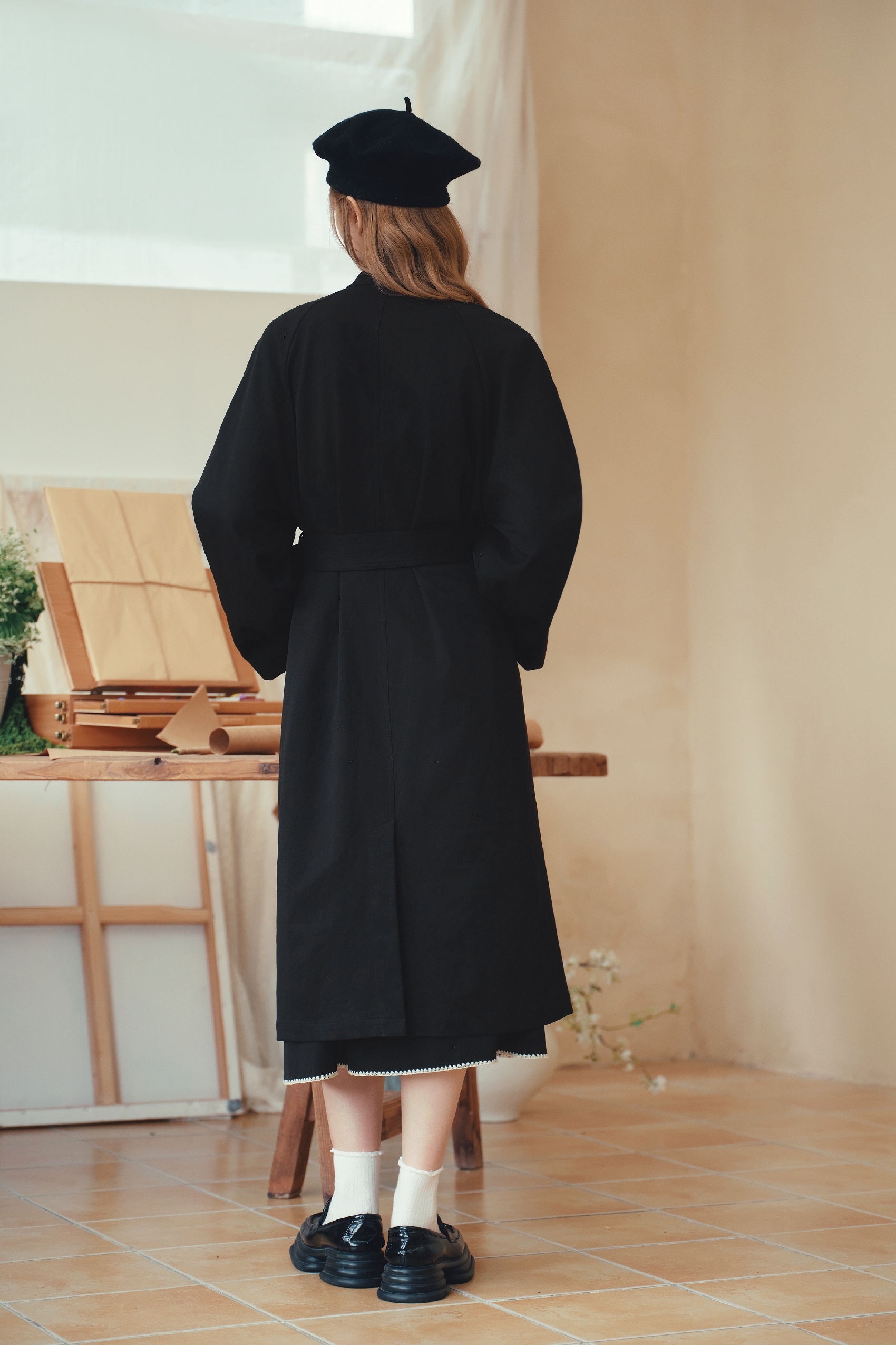 Loose‑fit Long Black Coat-LYONSENS