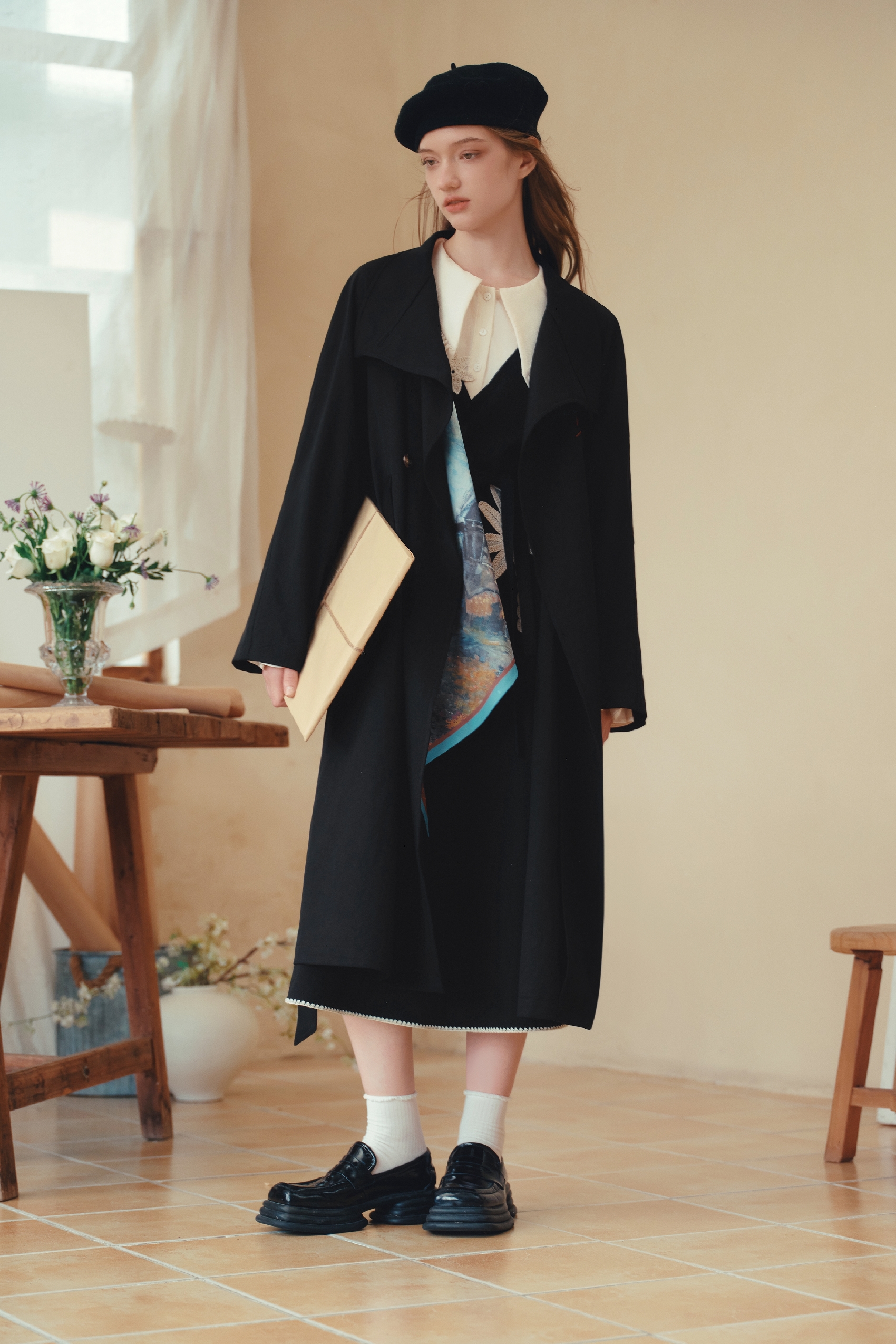 Loose‑fit Long Black Coat-LYONSENS