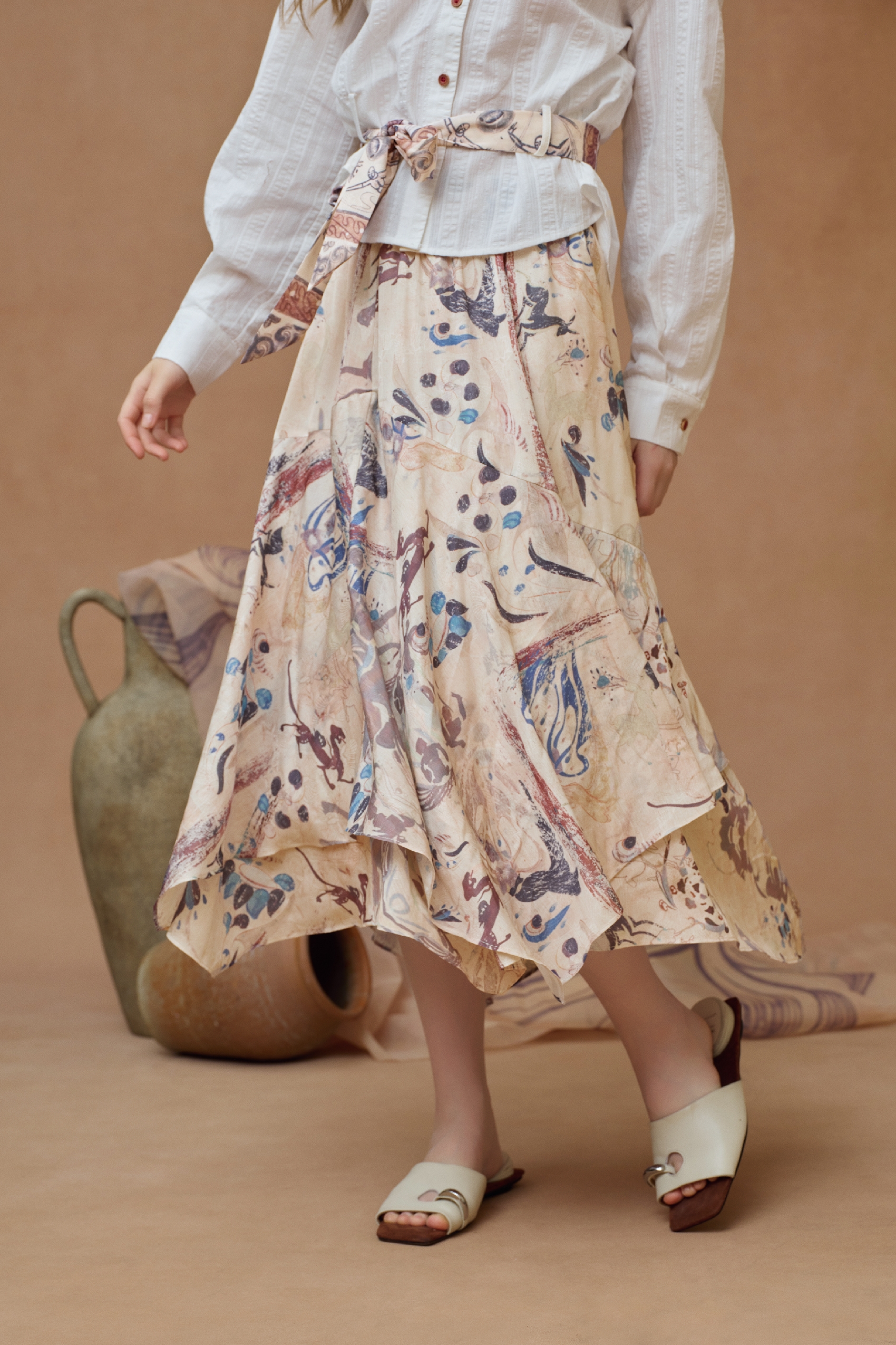 Printed A-Line Maxi Skirt with Layered Hem-LYONSENS