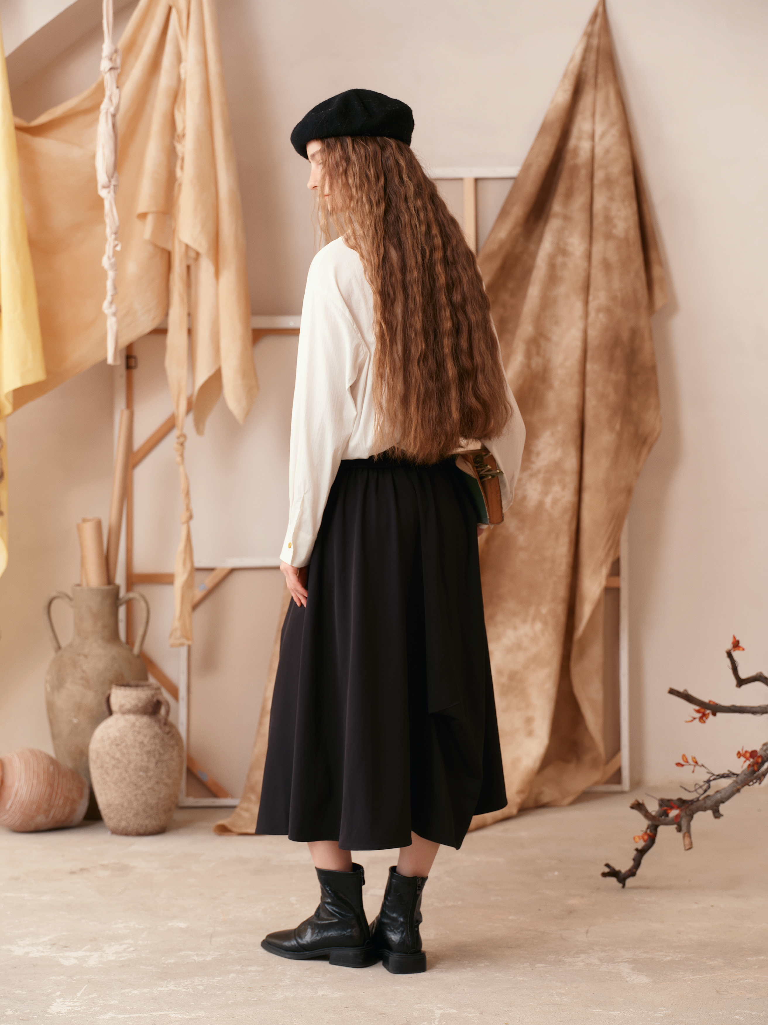 Brown Floral Tulip Wide-Hem Skirt