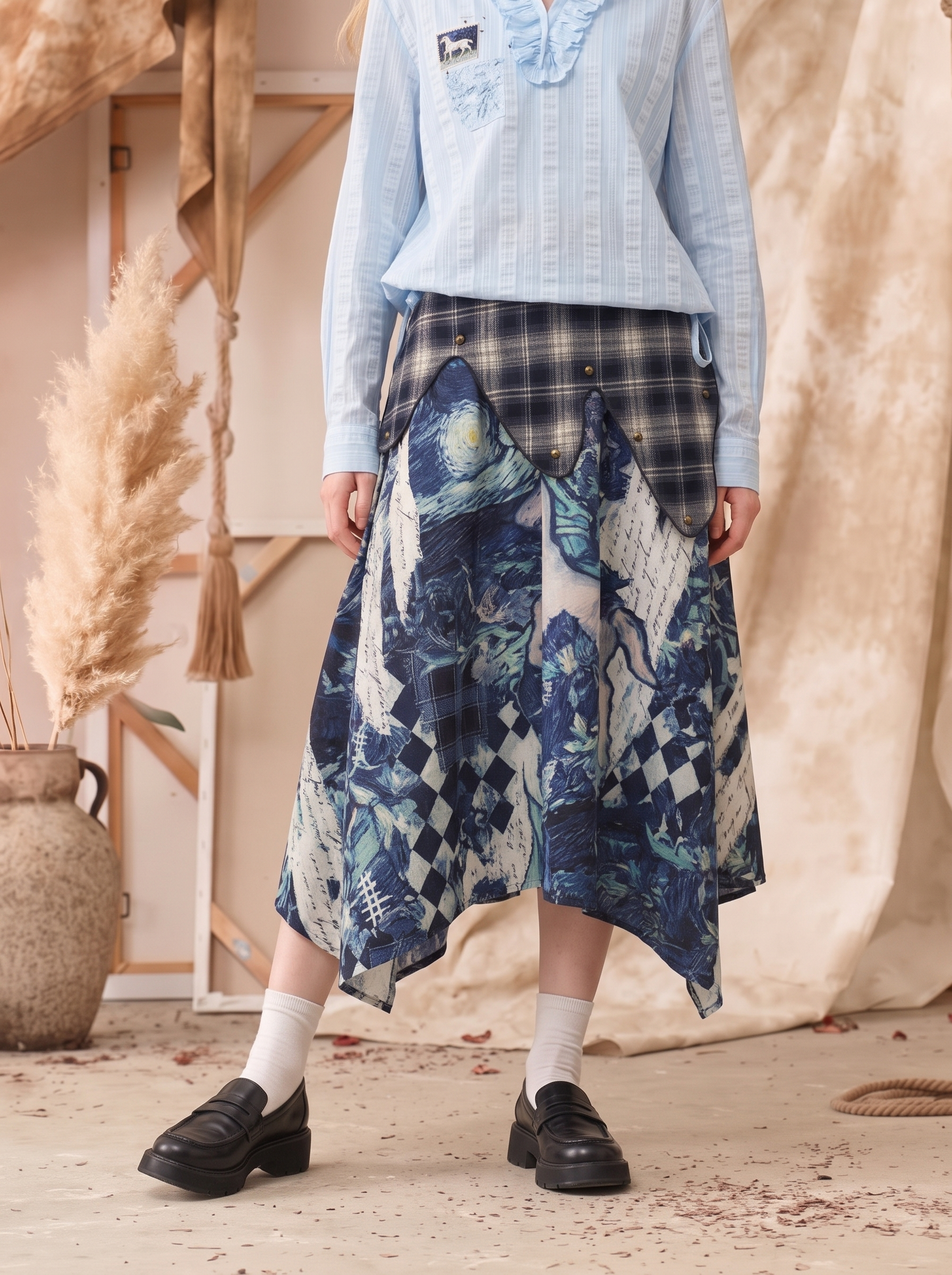 Blue-Toned Printed Skirt