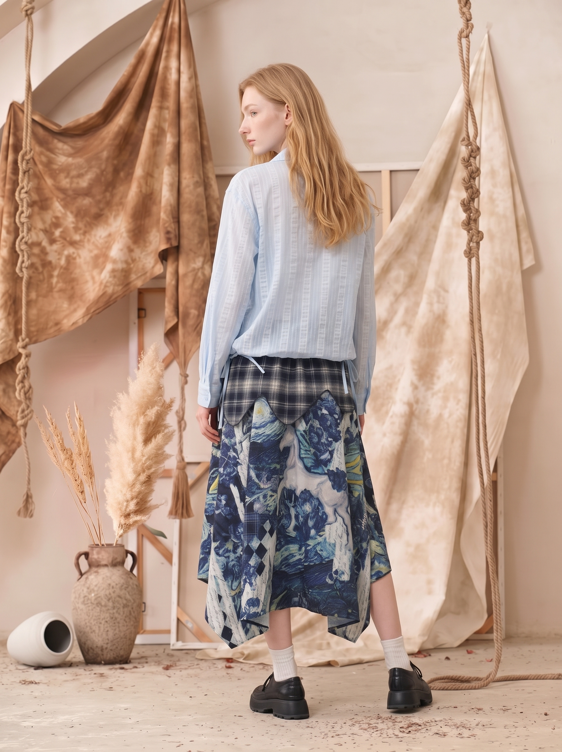 Blue-Toned Printed Skirt